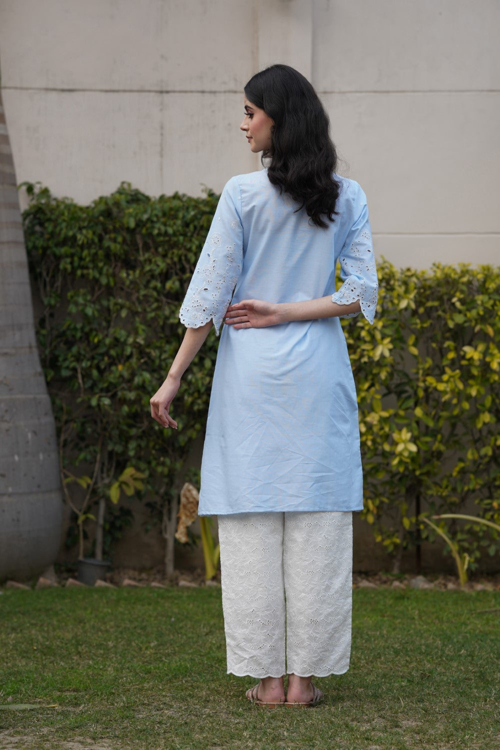 Powder Blue Lily Cut-Work Kurta-Set