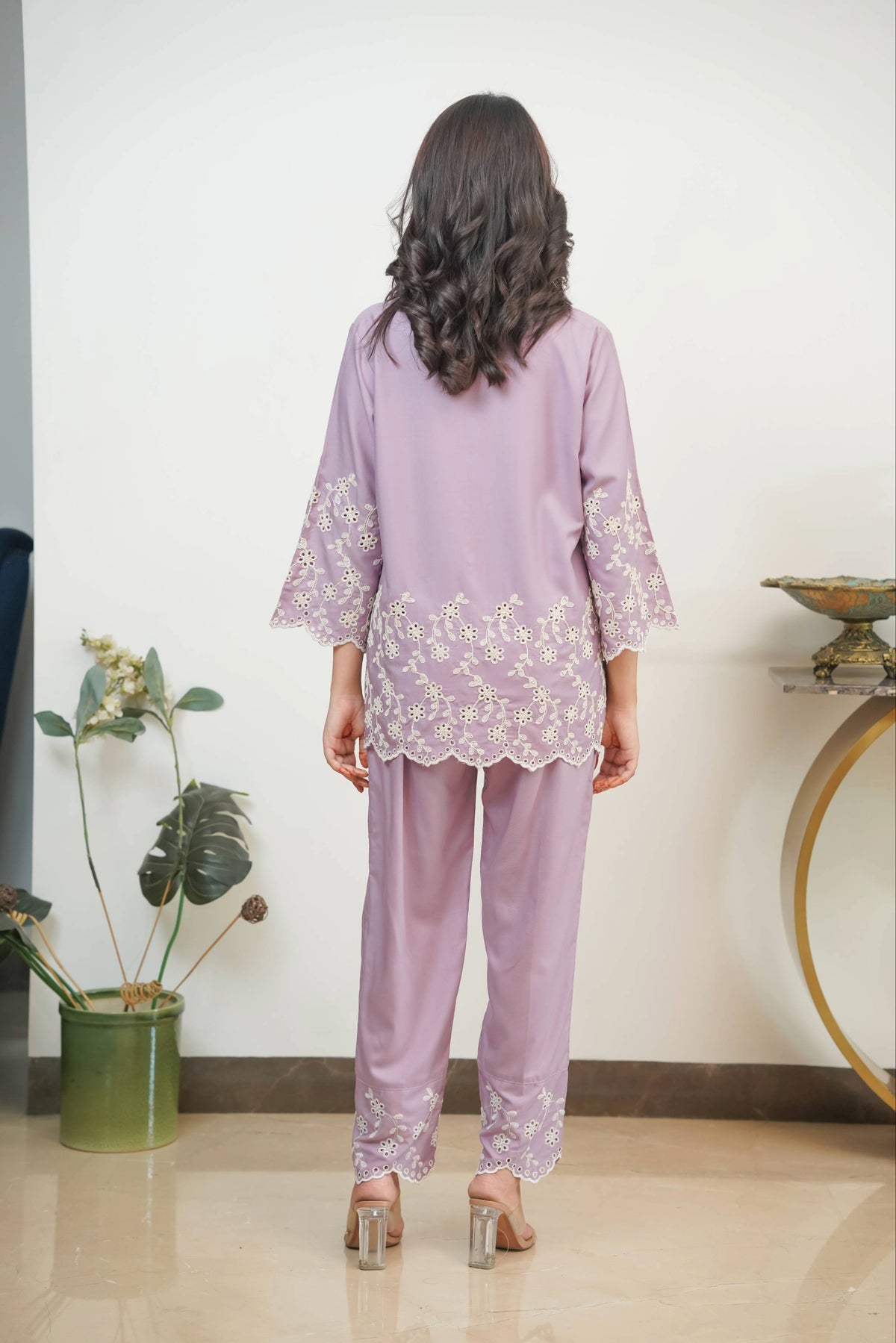 Mauve Cording Cut-Work Set