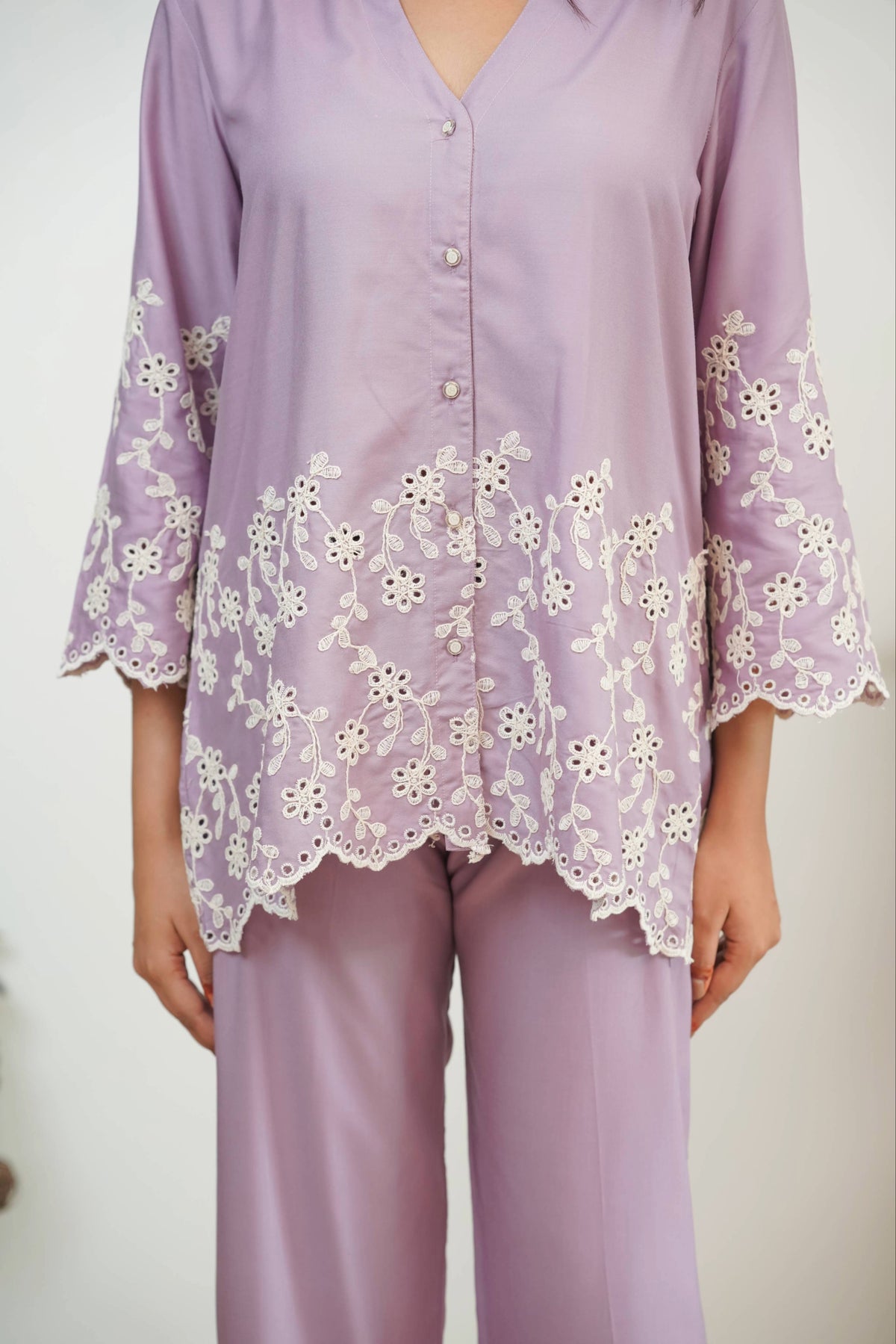 Mauve Cording Cut-Work Set