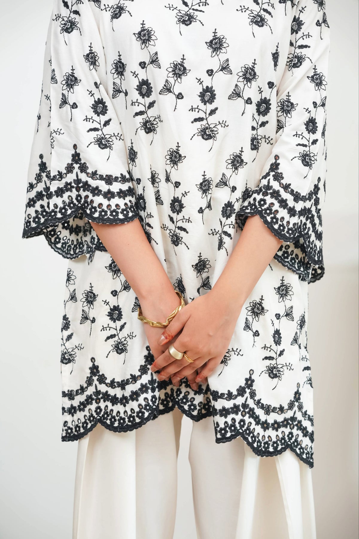 Off-White & Black Cut-Work Farshi Set