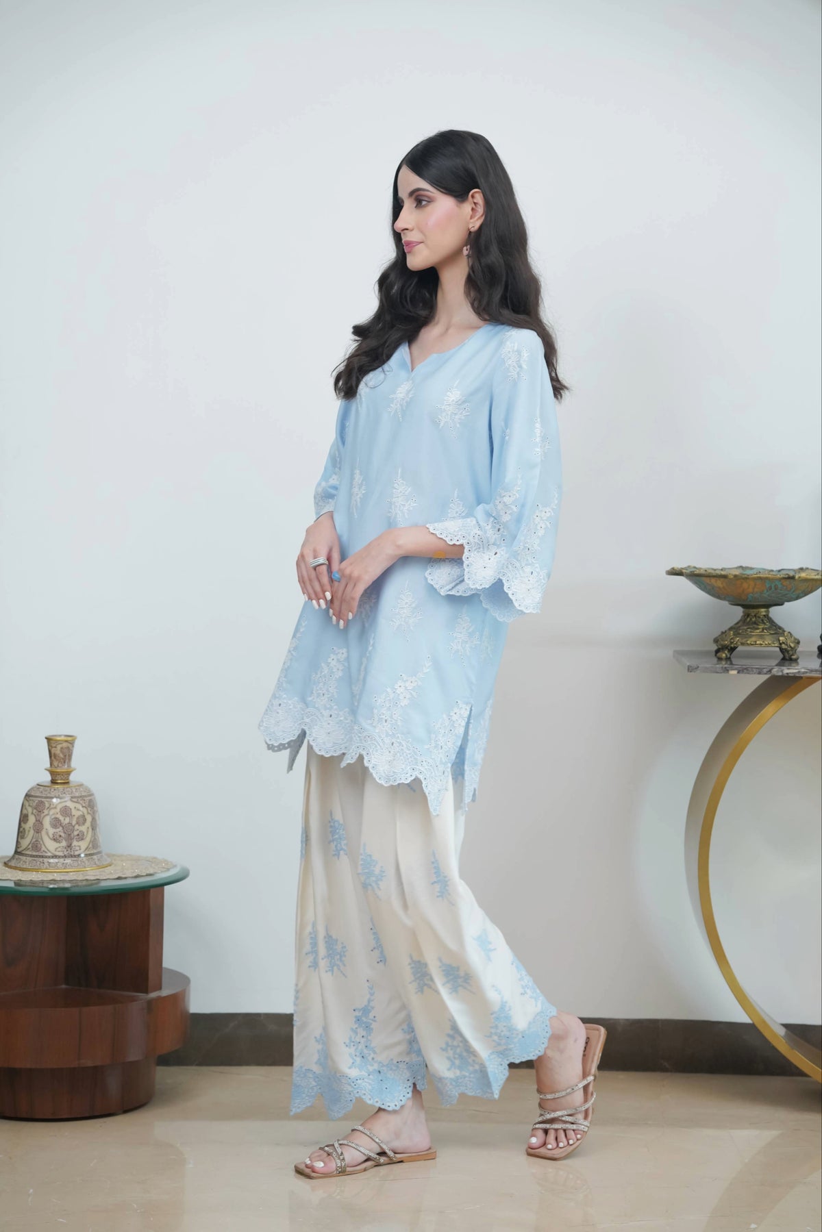 Powder Blue Cut-Work Farshi Set