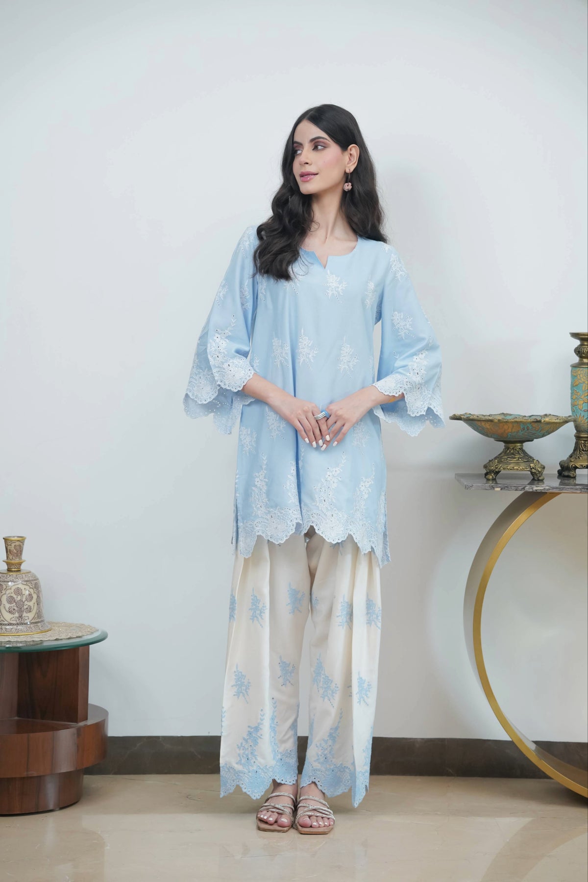 Powder Blue Cut-Work Farshi Set