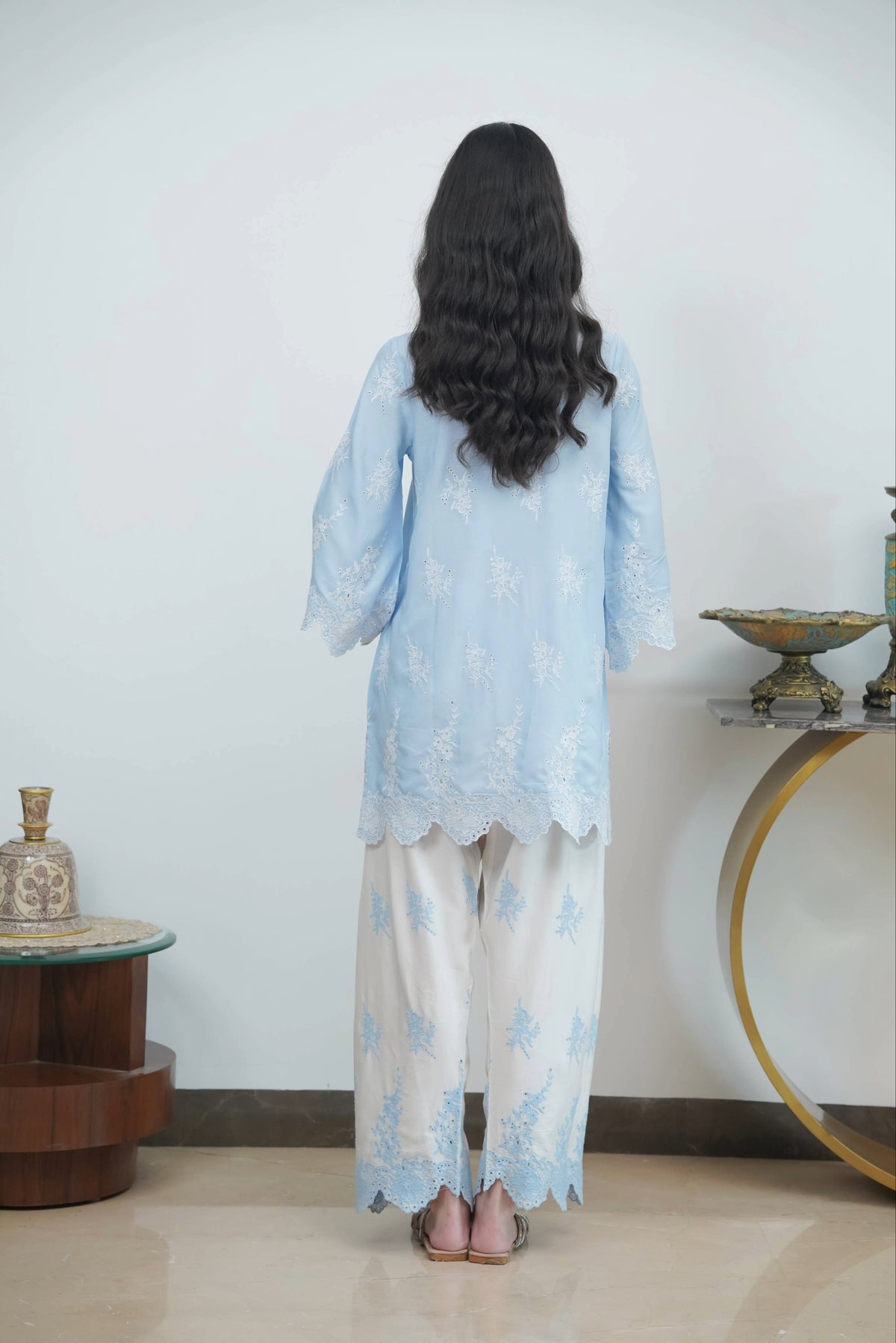 Powder Blue Cut-Work Farshi Set