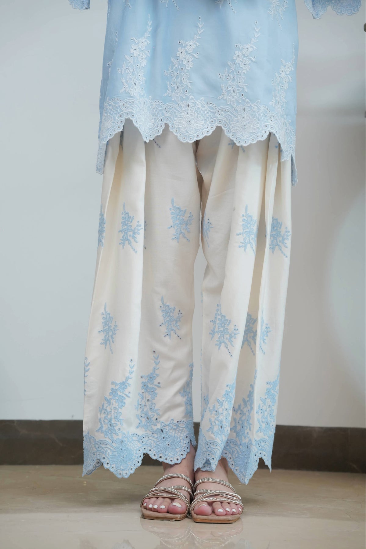 Powder Blue Cut-Work Farshi Set