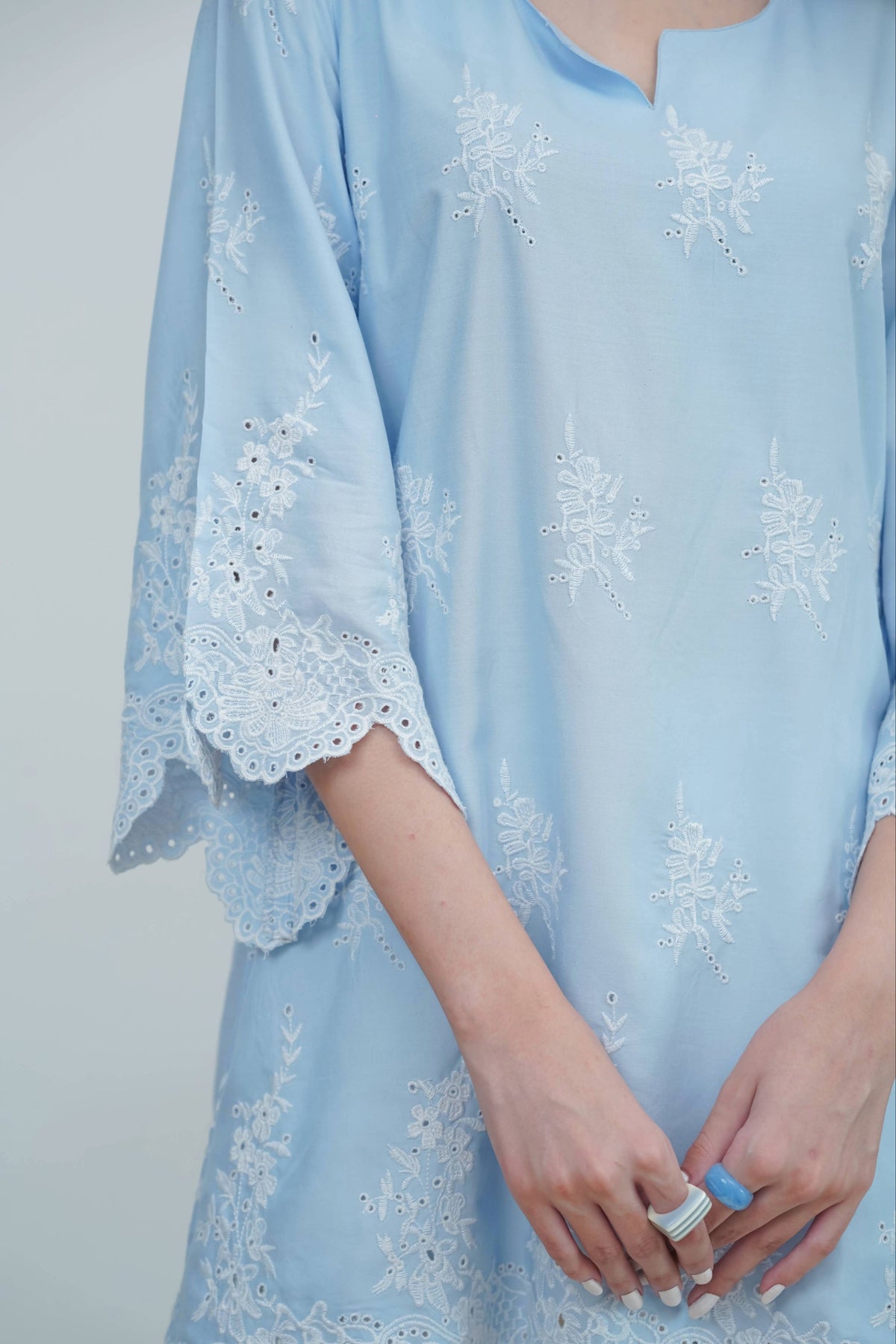 Powder Blue Cut-Work Farshi Set