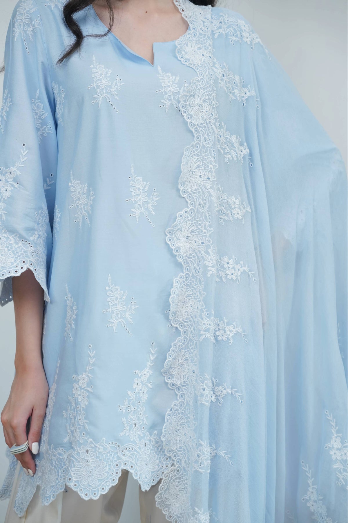 Powder Blue Cut-Work Farshi Set