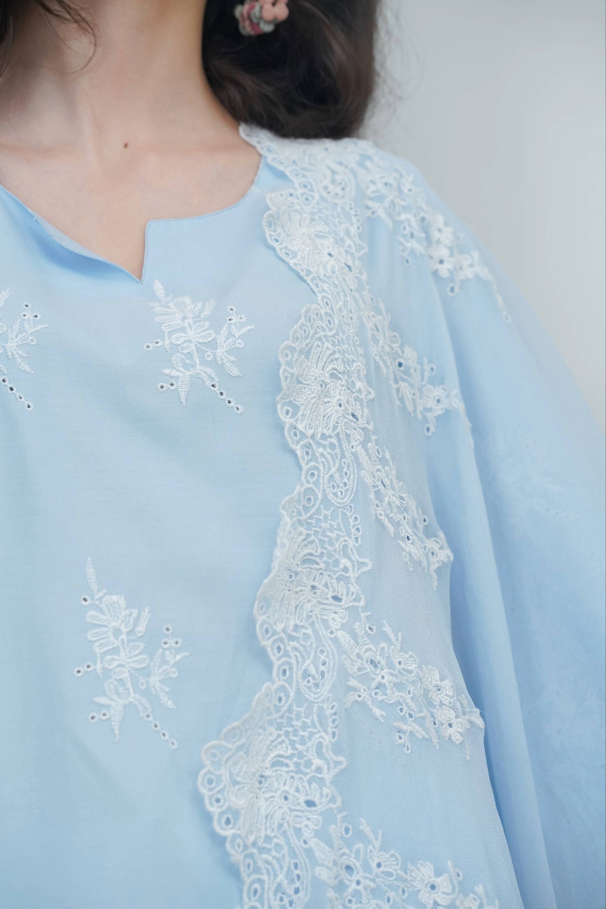 Powder Blue Cut-Work Farshi Set