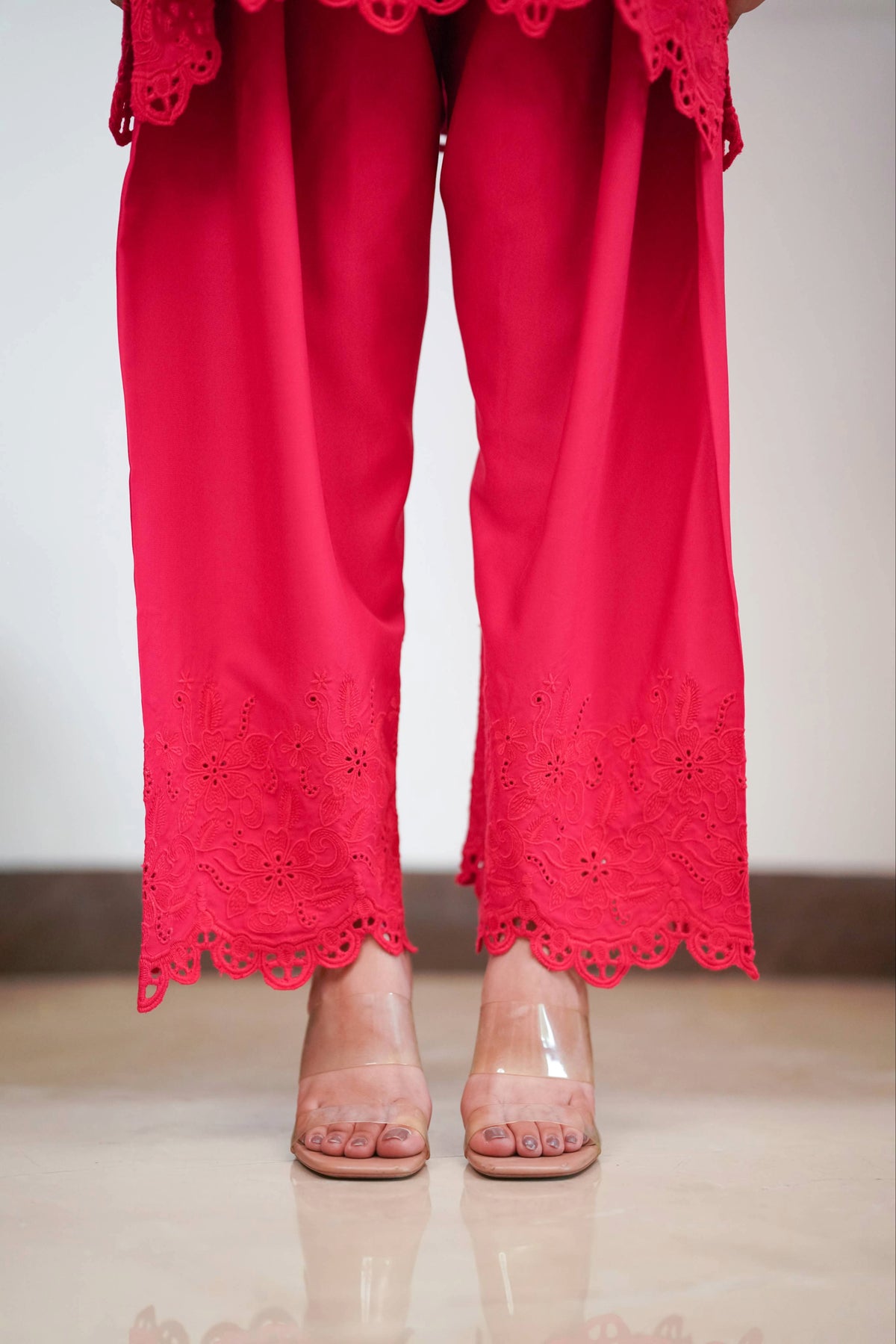 Crimson on Crimson Cut-Work Farshi Set