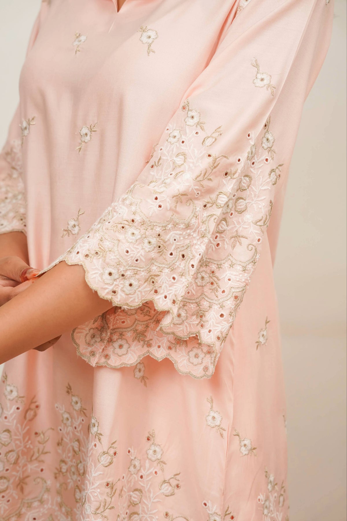 Peach Zari Cut-Work Farshi Set