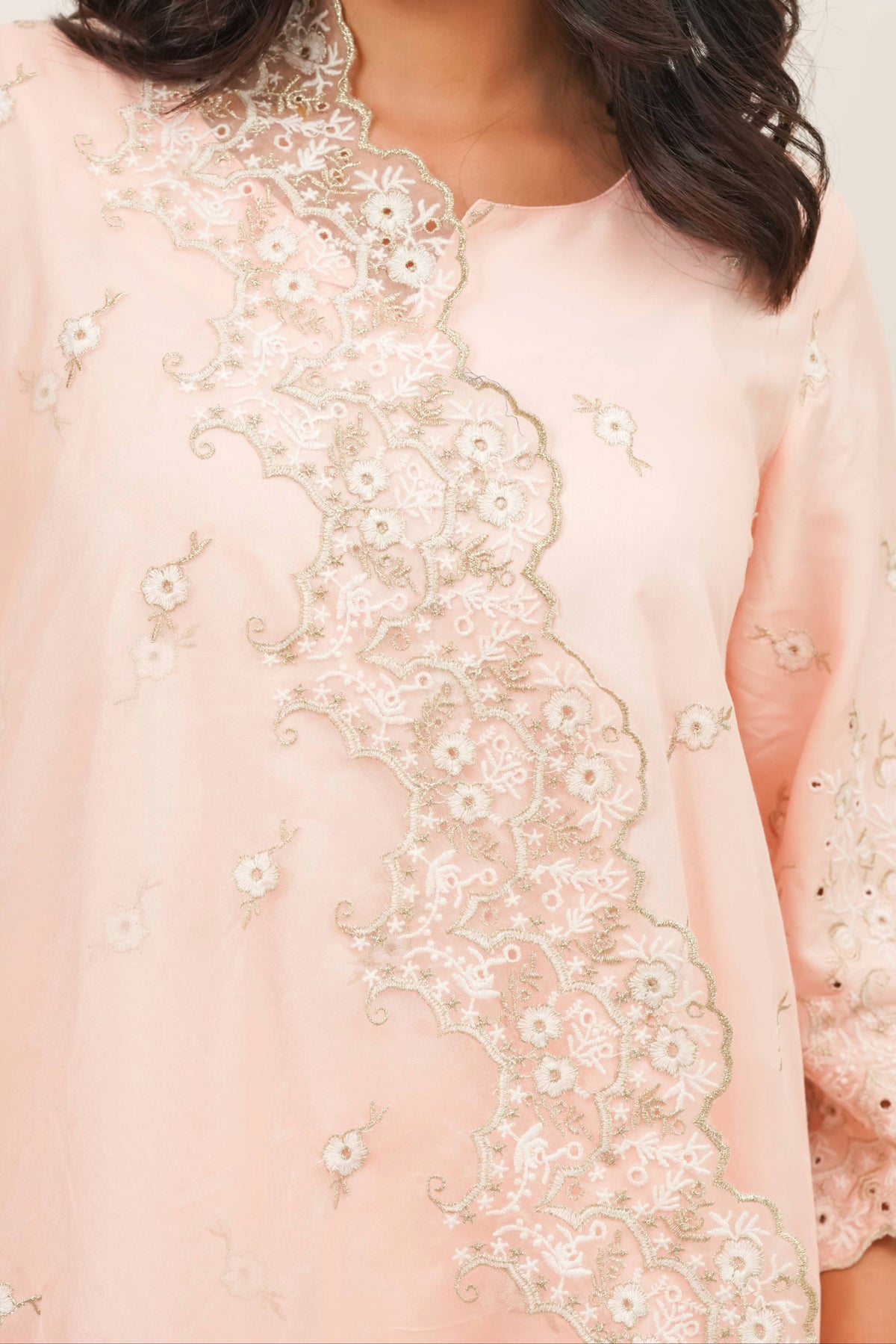 Peach Zari Cut-Work Farshi Set