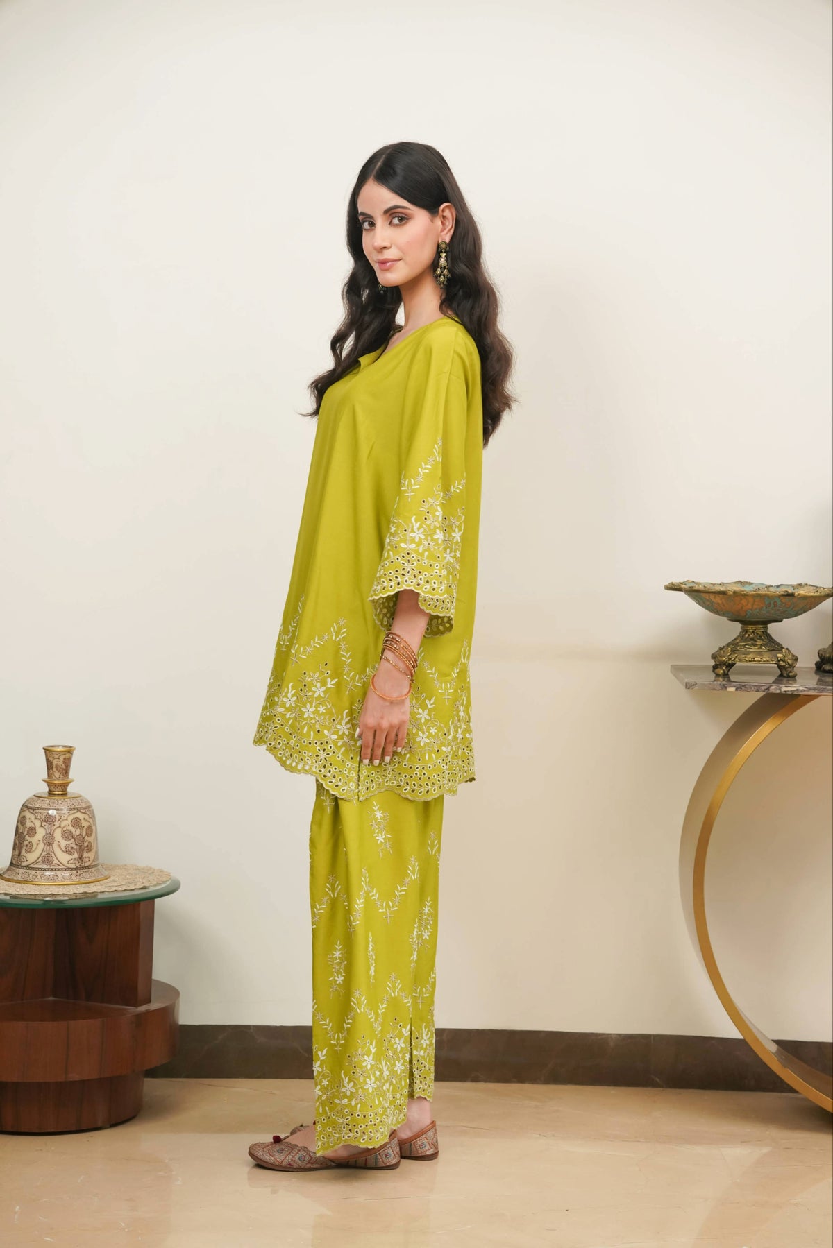 Lime Green Zari Cut-Work Farshi Set