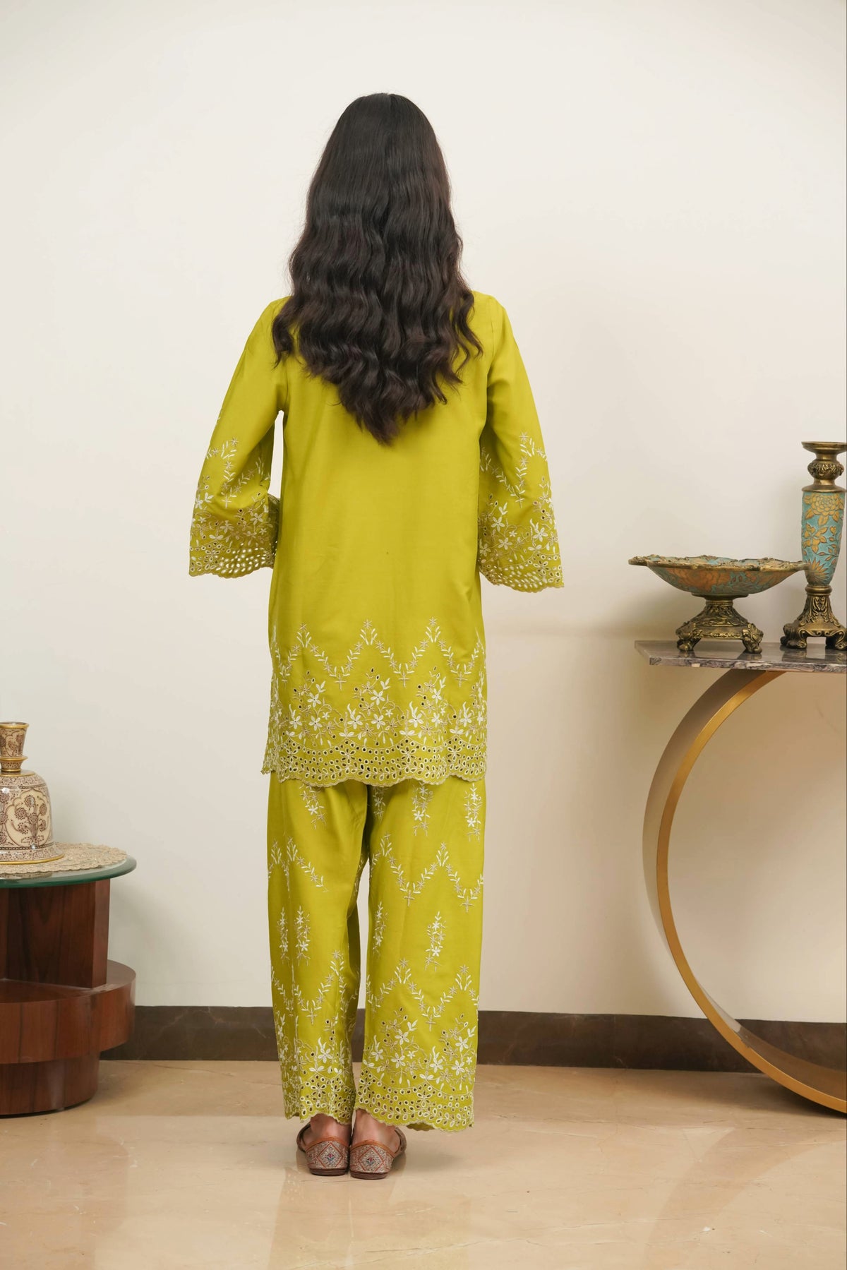 Lime Green Zari Cut-Work Farshi Set