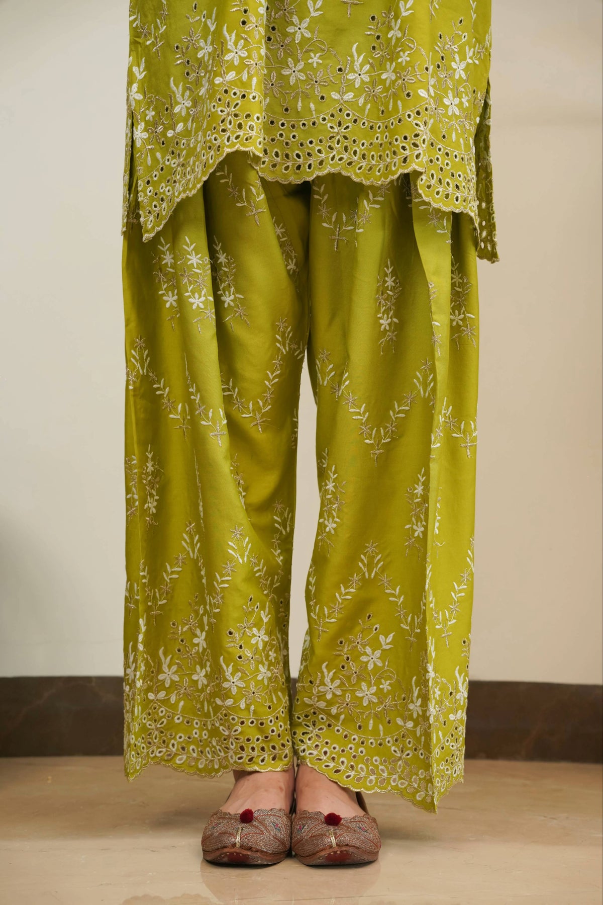 Lime Green Zari Cut-Work Farshi Set