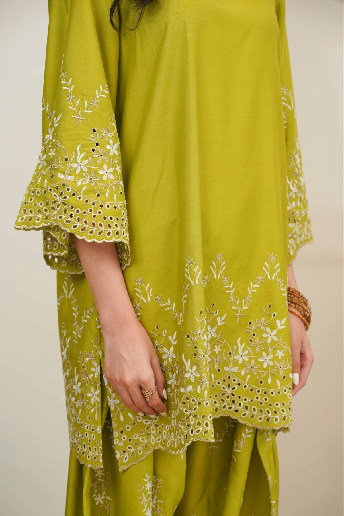 Lime Green Zari Cut-Work Farshi Set