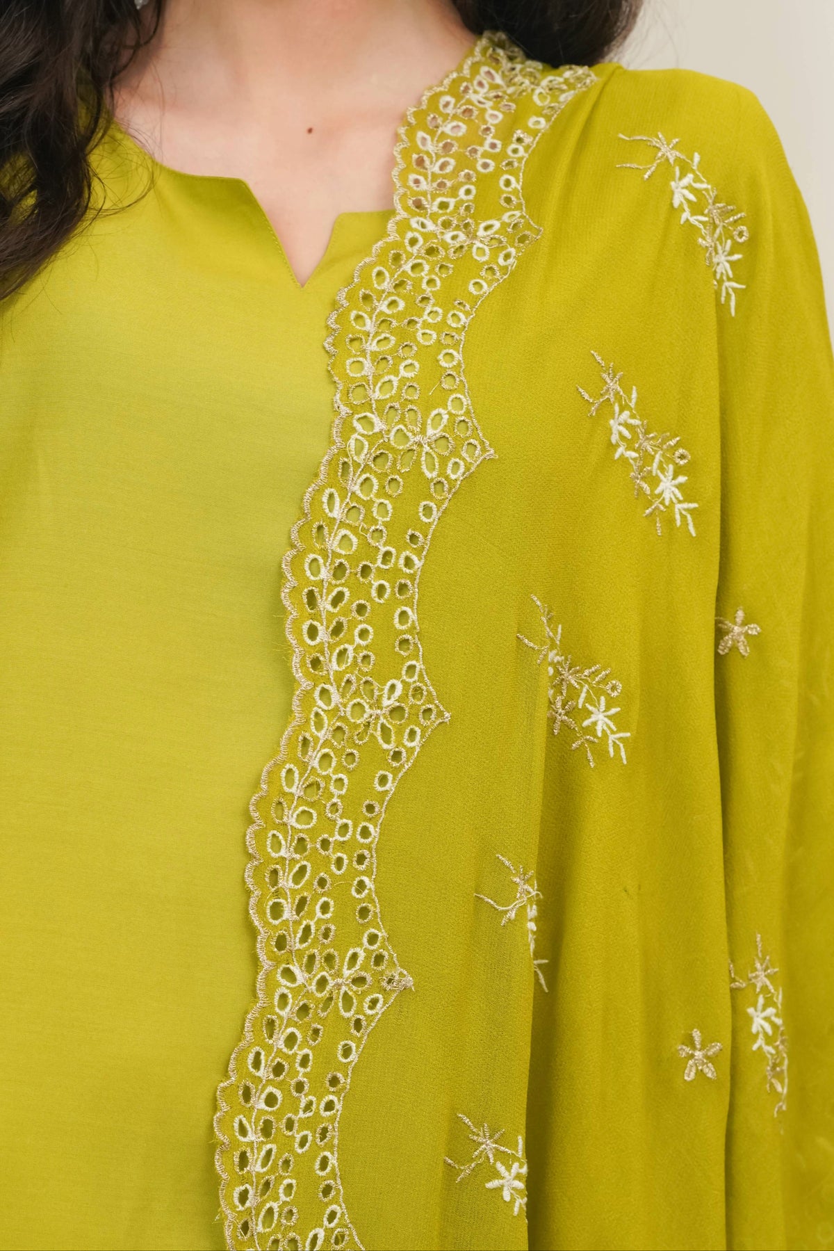 Lime Green Zari Cut-Work Farshi Set
