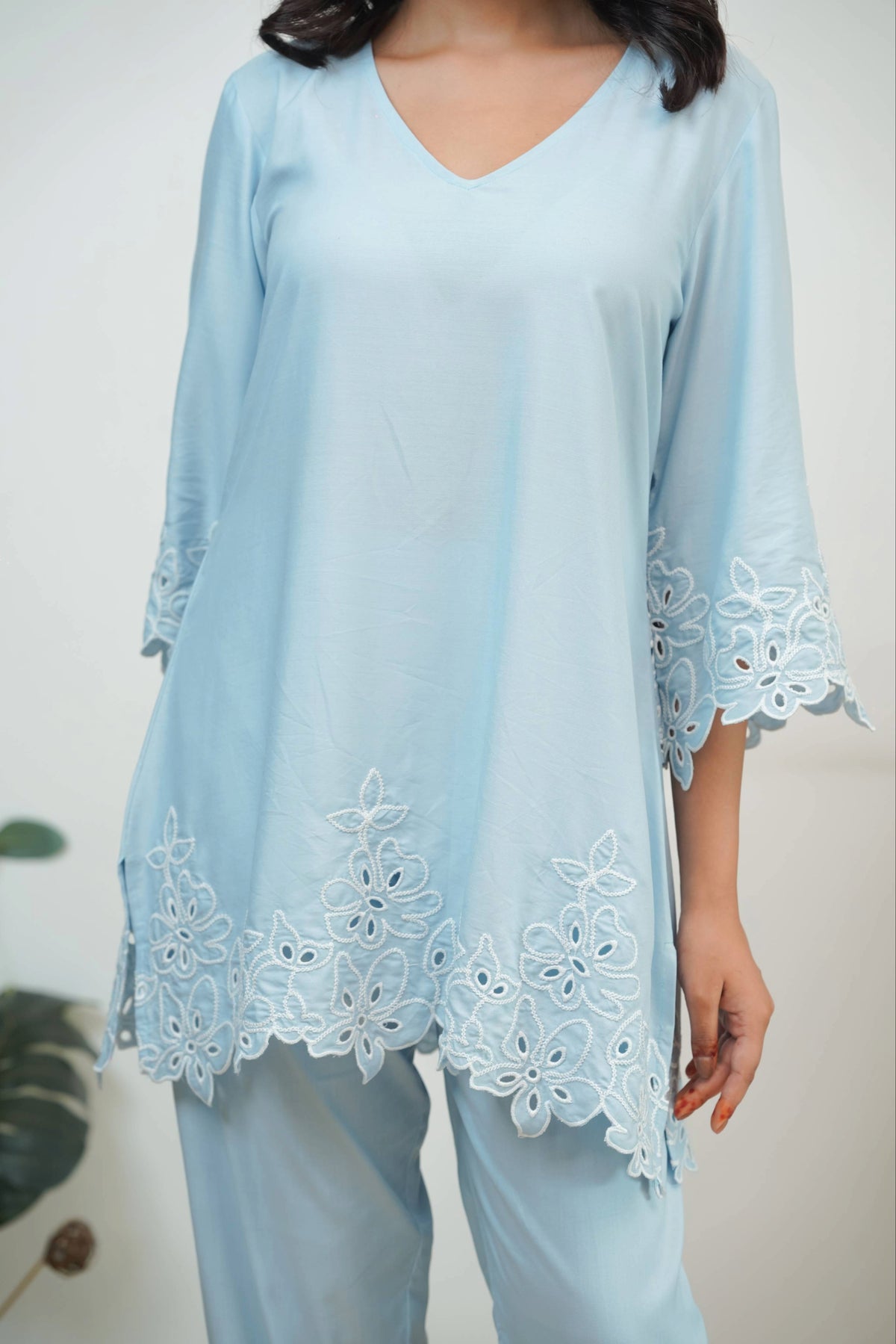 Powder Blue Jasmine Cut-Work Co-ord Set