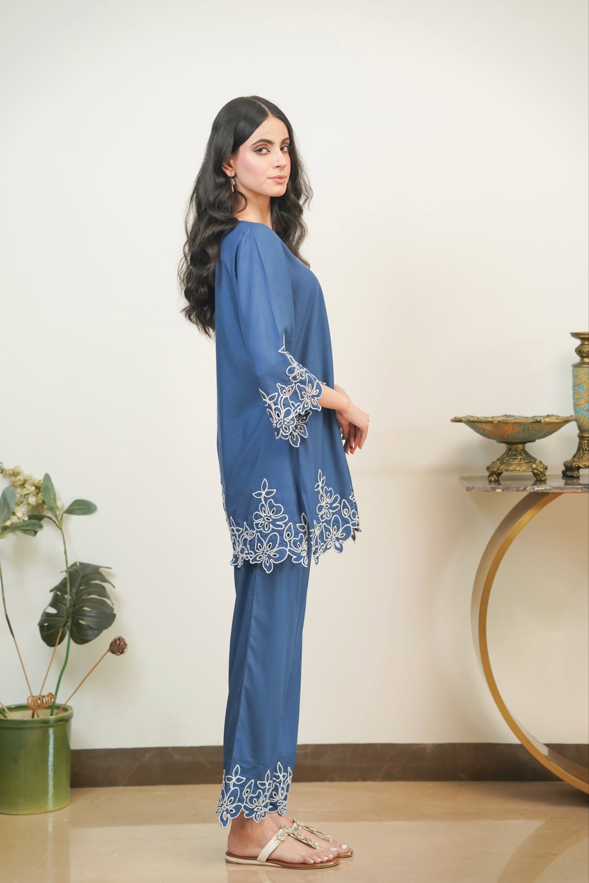 Prussian Blue Jasmine Cut-Work Set