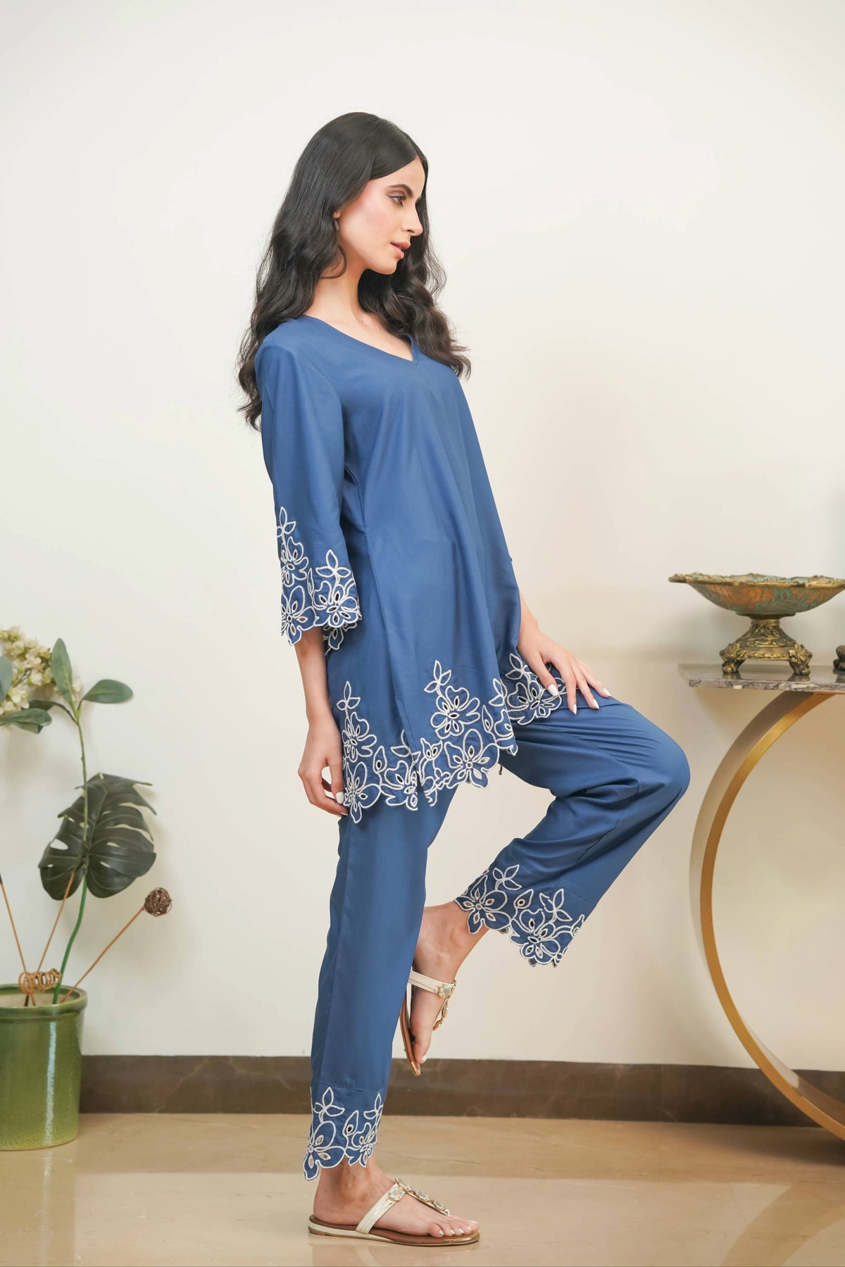 Prussian Blue Jasmine Cut-Work Set
