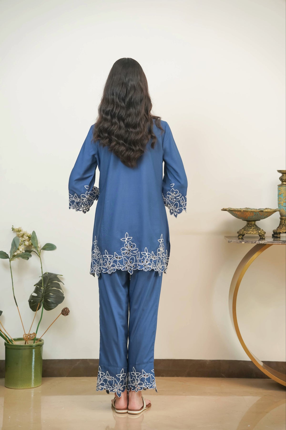 Prussian Blue Jasmine Cut-Work Set