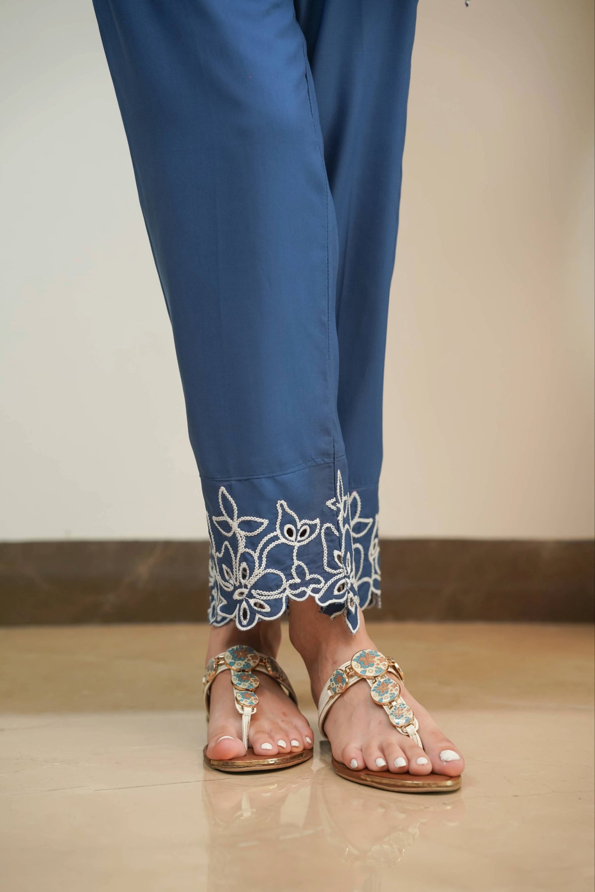 Prussian Blue Jasmine Cut-Work Set
