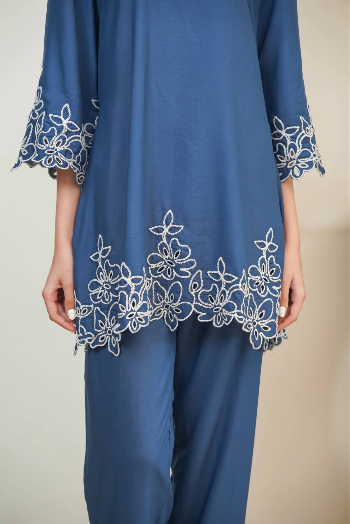 Prussian Blue Jasmine Cut-Work Set