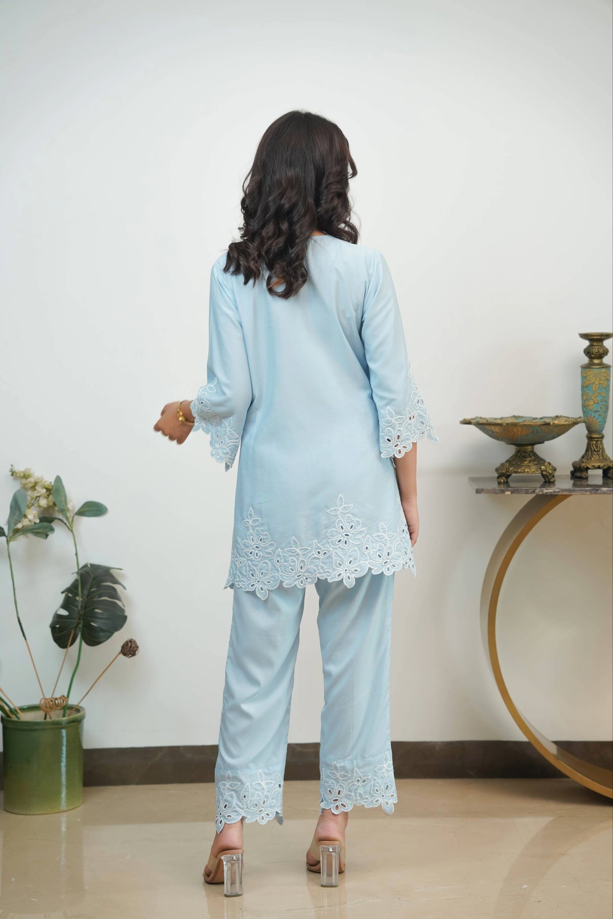 Powder Blue Jasmine Cut-Work Co-ord Set