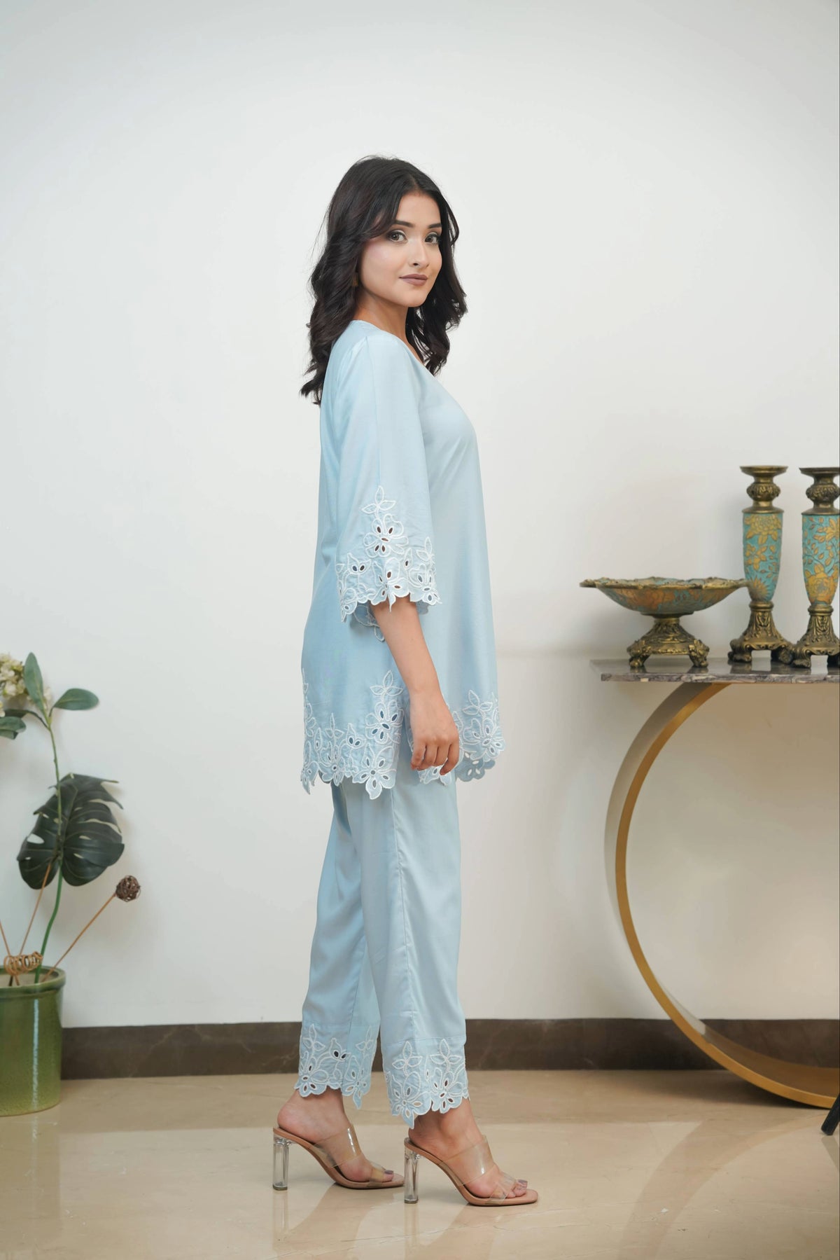 Powder Blue Jasmine Cut-Work Co-ord Set