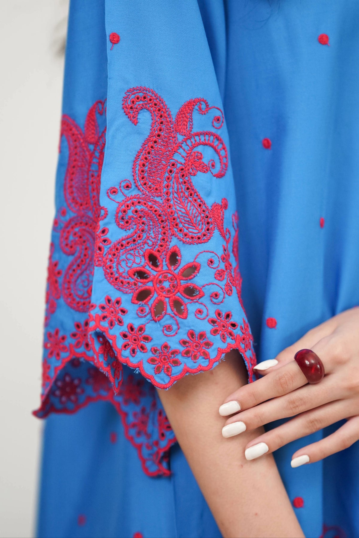 Electric Blue with Red Cut-Work Farshi Set