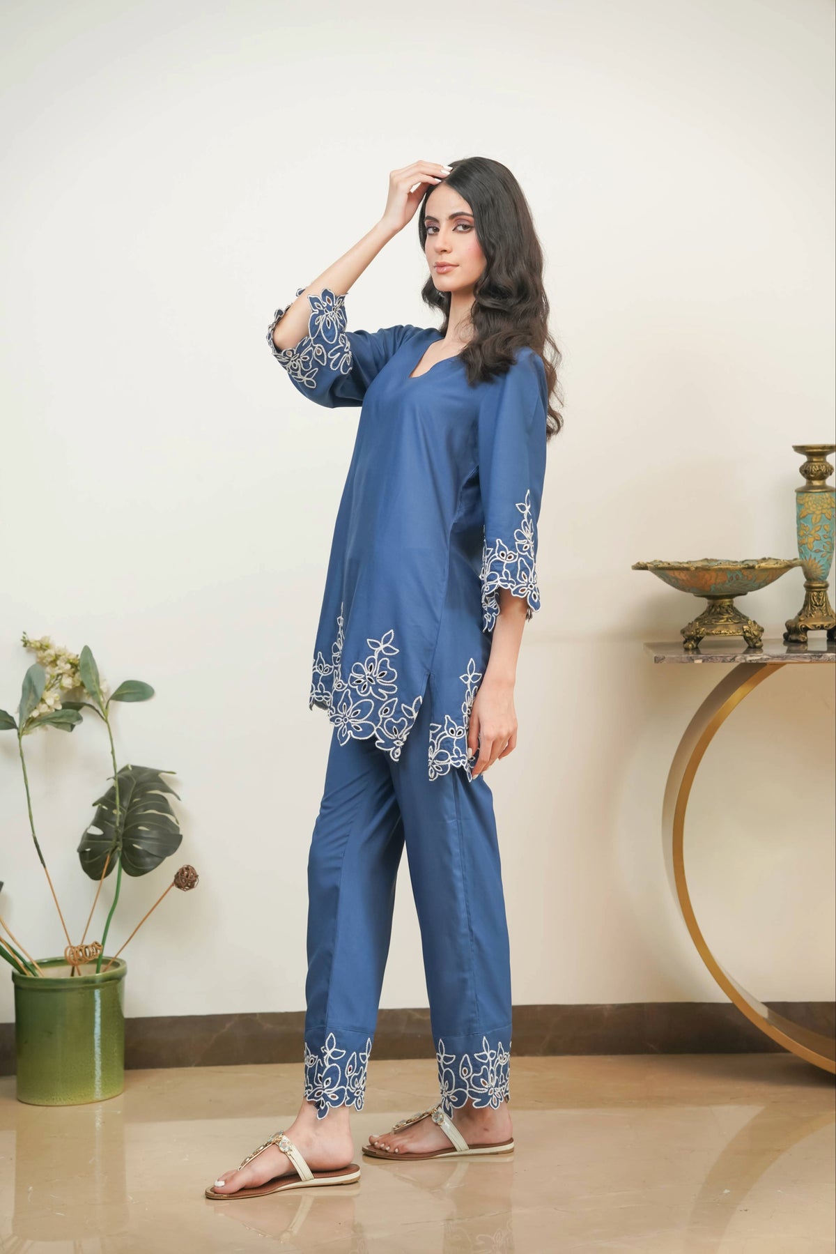 Prussian Blue Jasmine Cut-Work Set