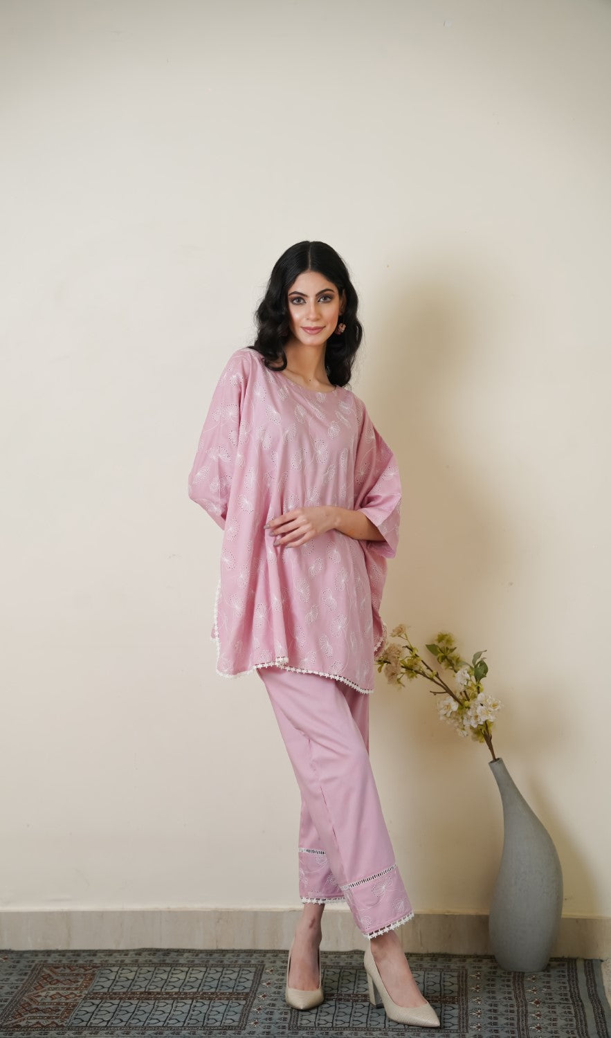Baby Pink Cape Cut-Work Co-ord Set