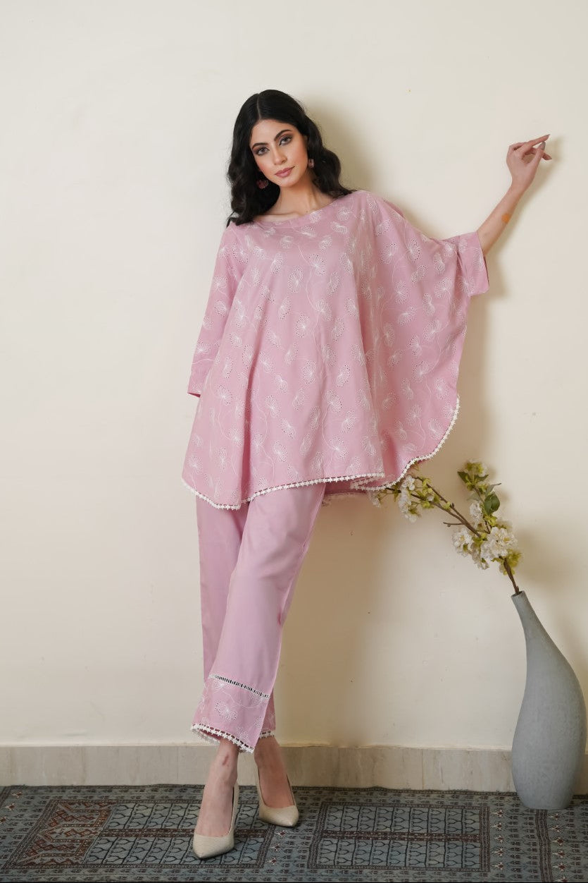 Baby Pink Cape Cut-Work Co-ord Set