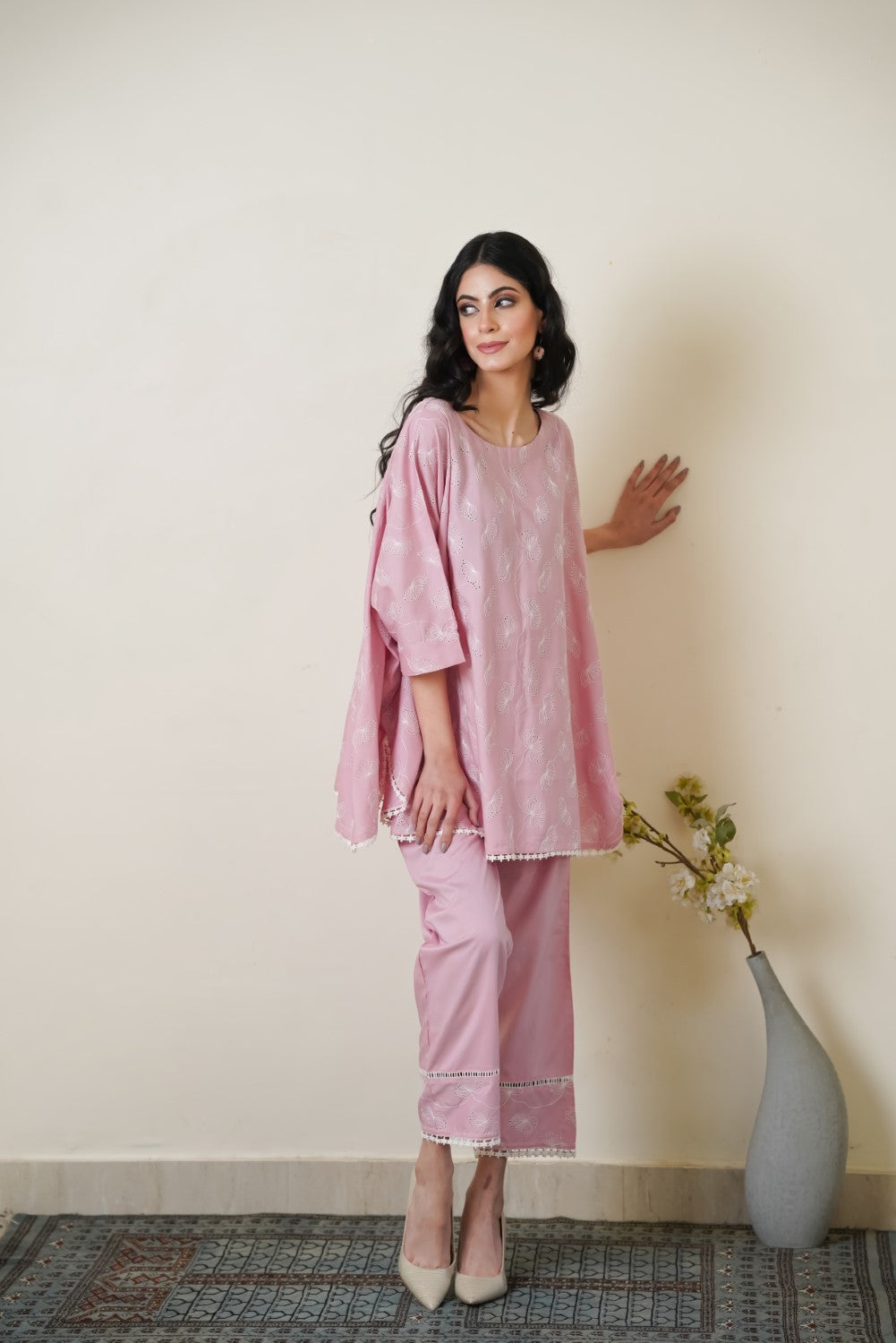 Baby Pink Cape Cut-Work Co-ord Set