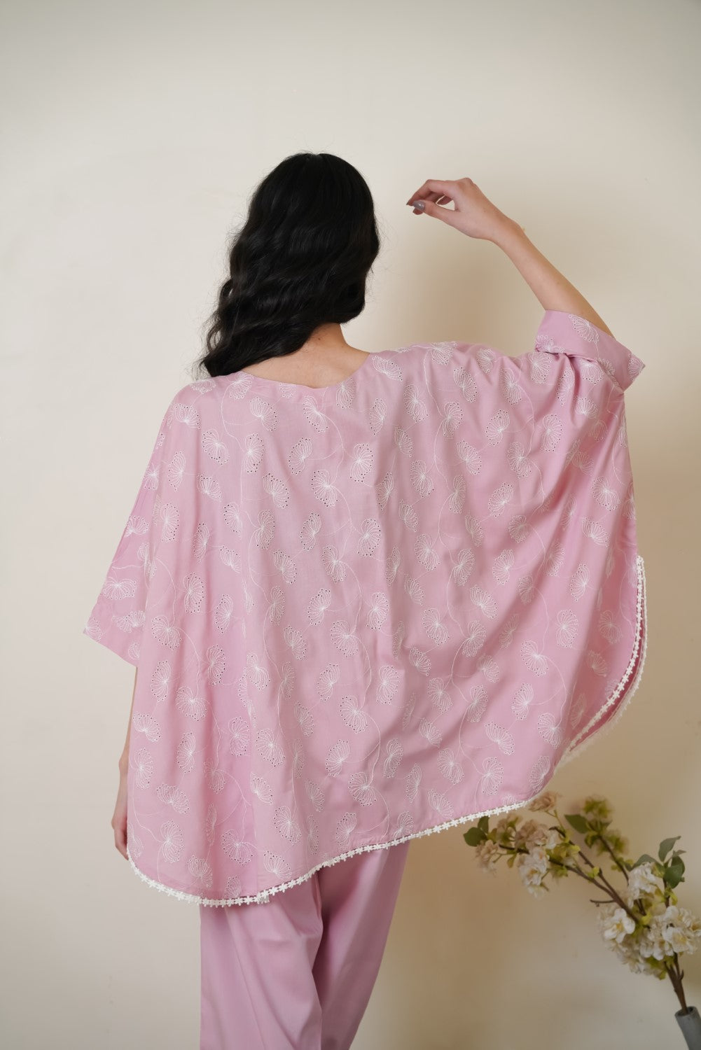 Baby Pink Cape Cut-Work Co-ord Set