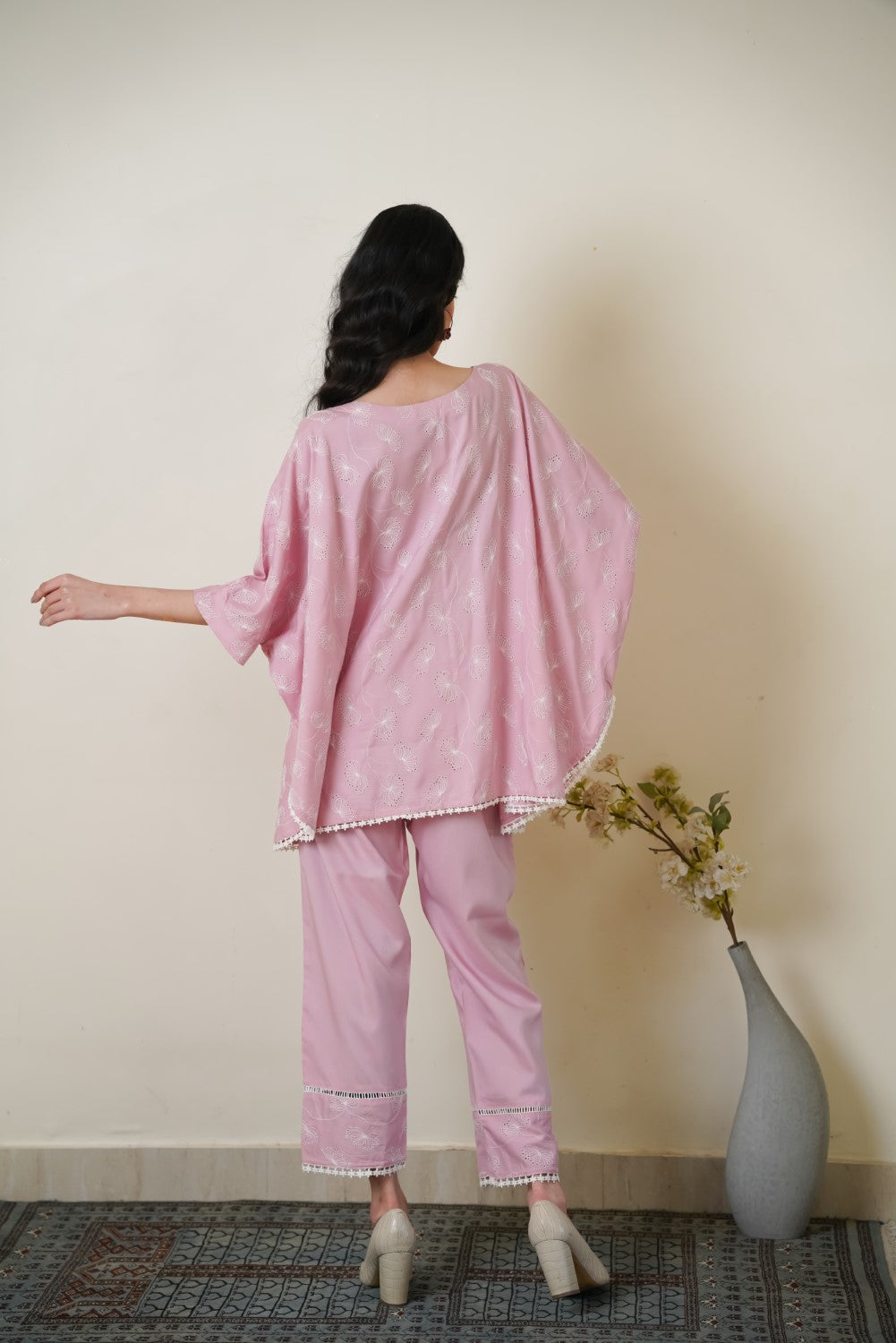 Baby Pink Cape Cut-Work Co-ord Set