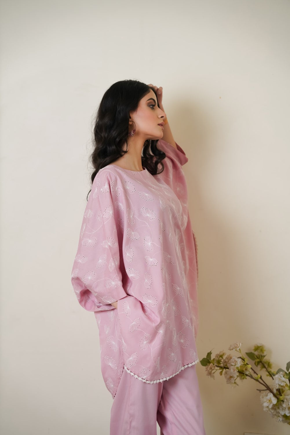 Baby Pink Cape Cut-Work Co-ord Set