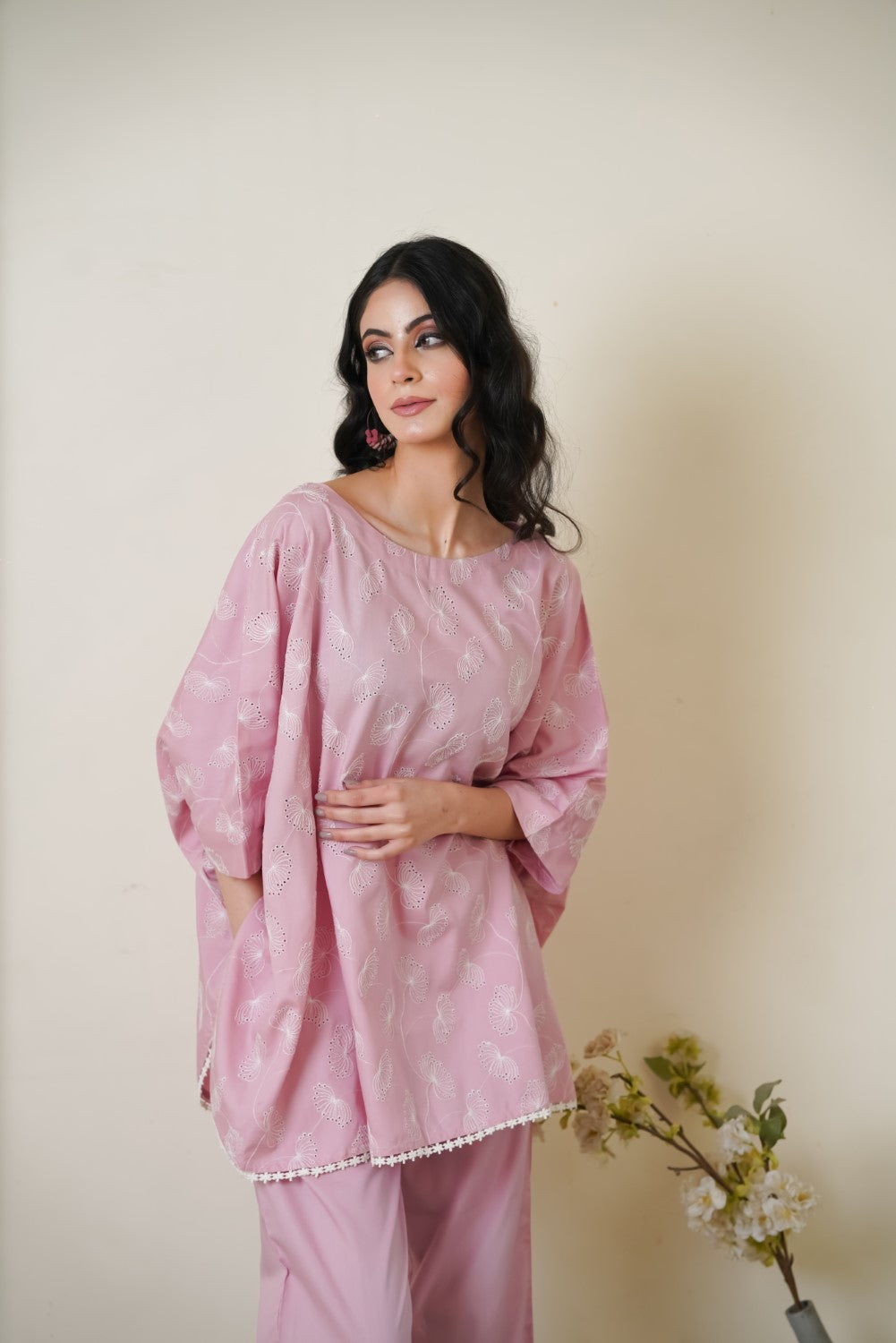Baby Pink Cape Cut-Work Co-ord Set