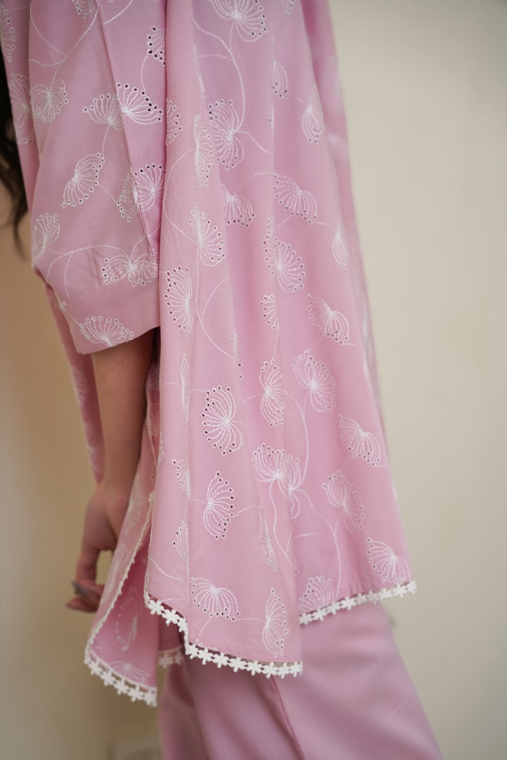 Baby Pink Cape Cut-Work Co-ord Set