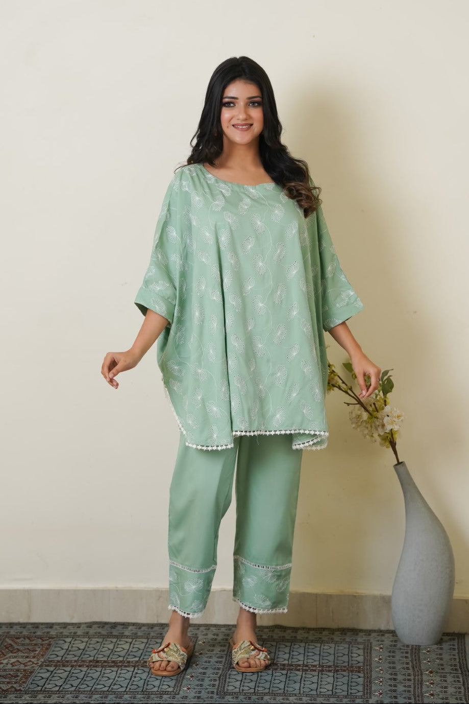 Pistachio Green Cape Cut-Work Co-ord Set