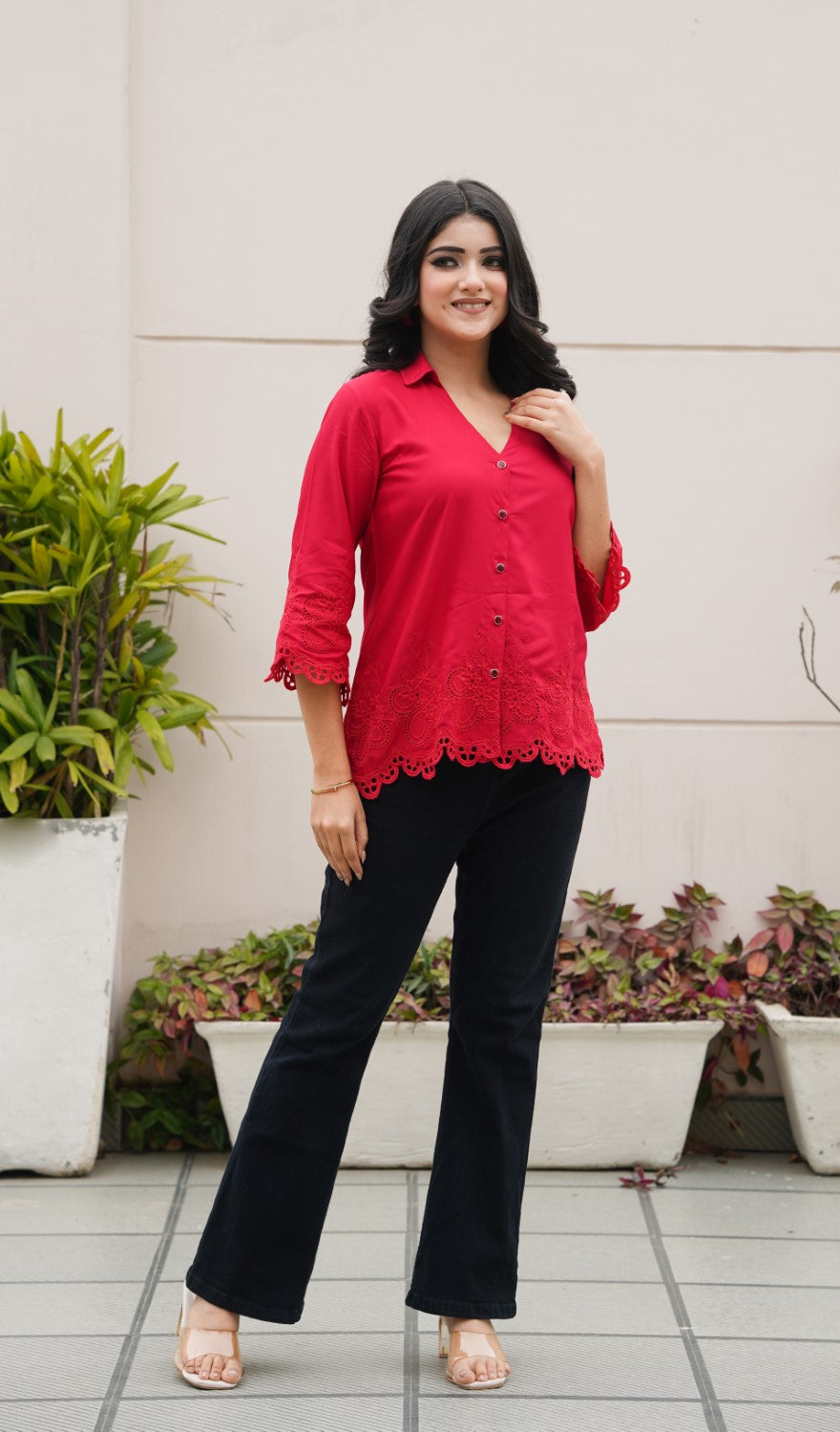 Crimson on Crimson Cut-Work Top