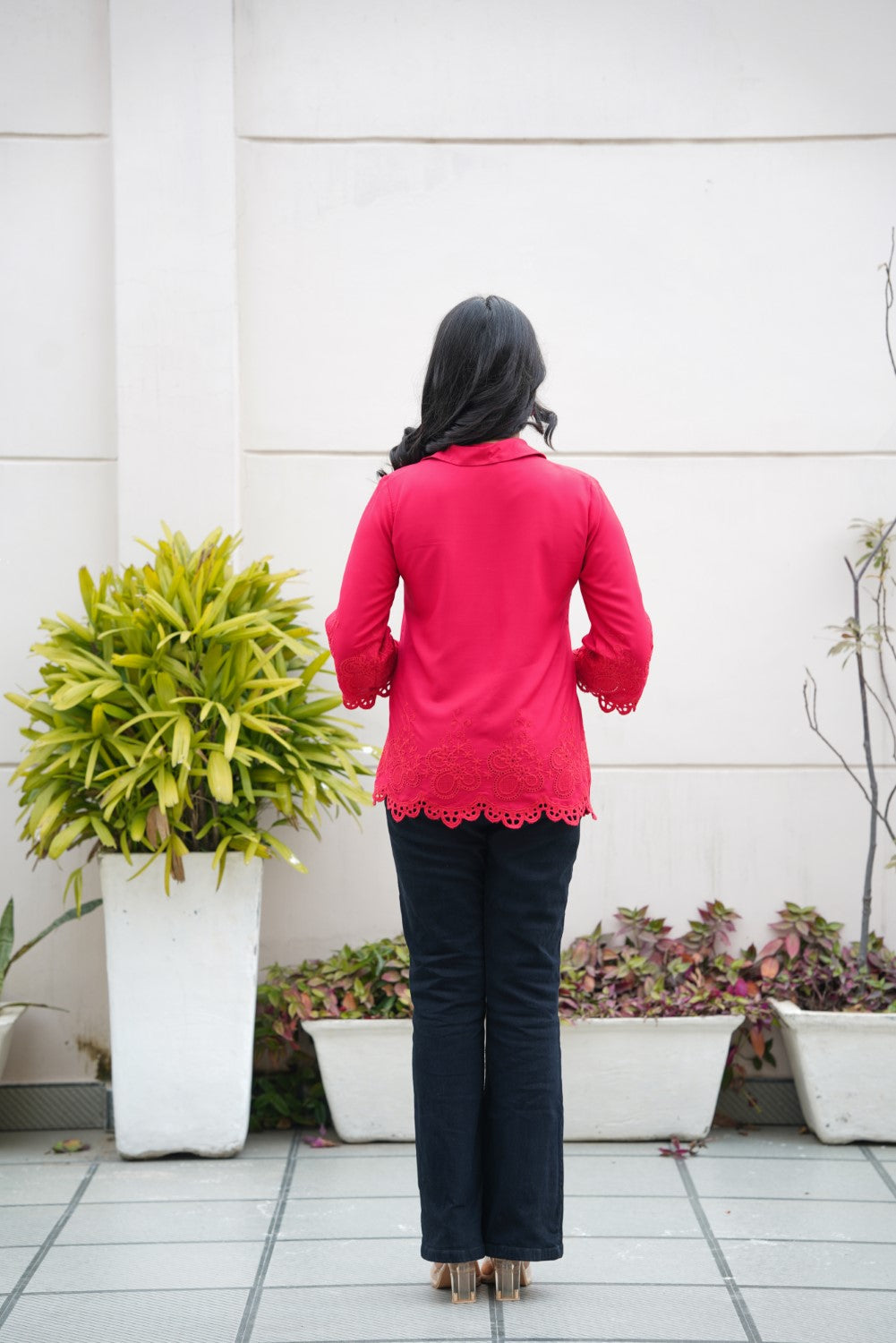Crimson on Crimson Cut-Work Top