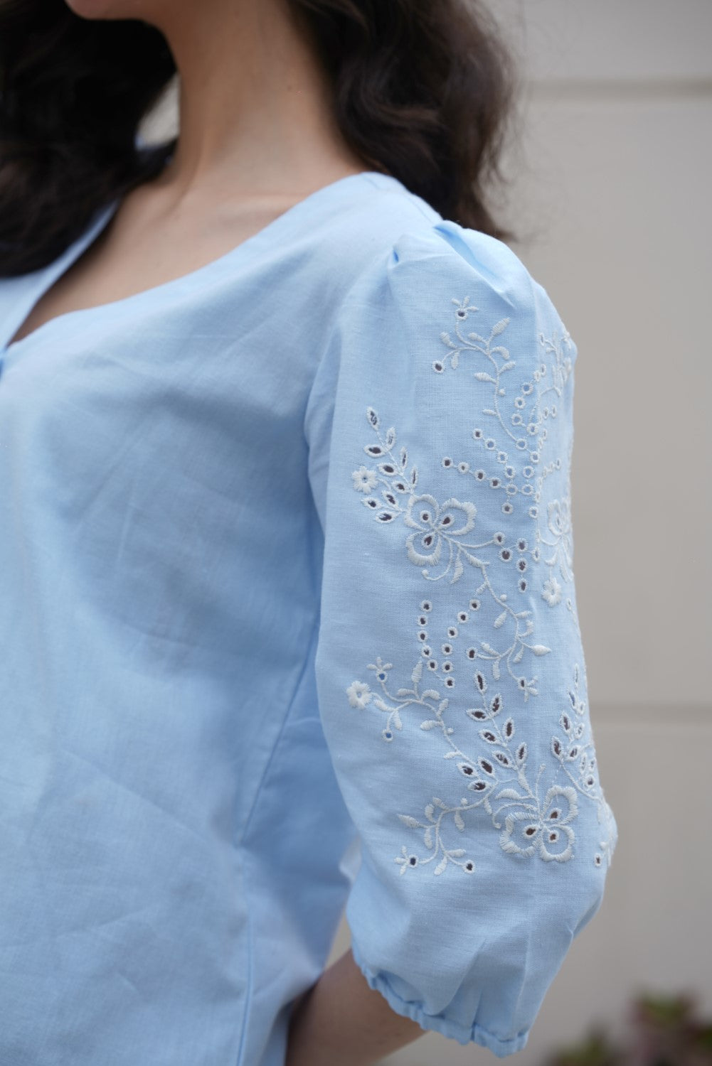 Powder Blue Cut-Work Top