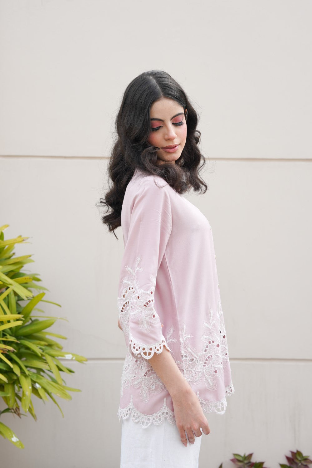 Nude Pink Roses Cut-Work Top