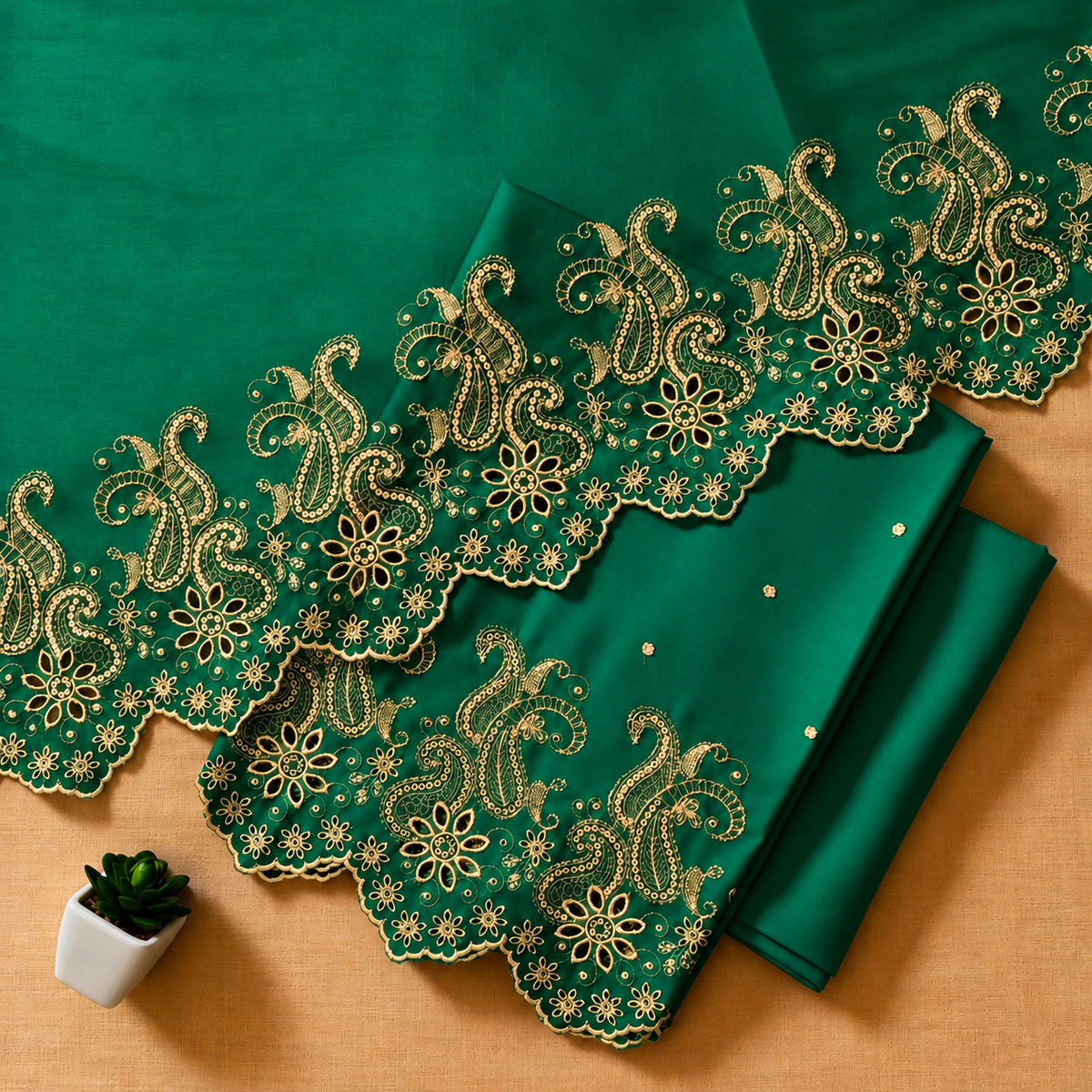 Emerald Green & Zari Cut-Work Suit-Set