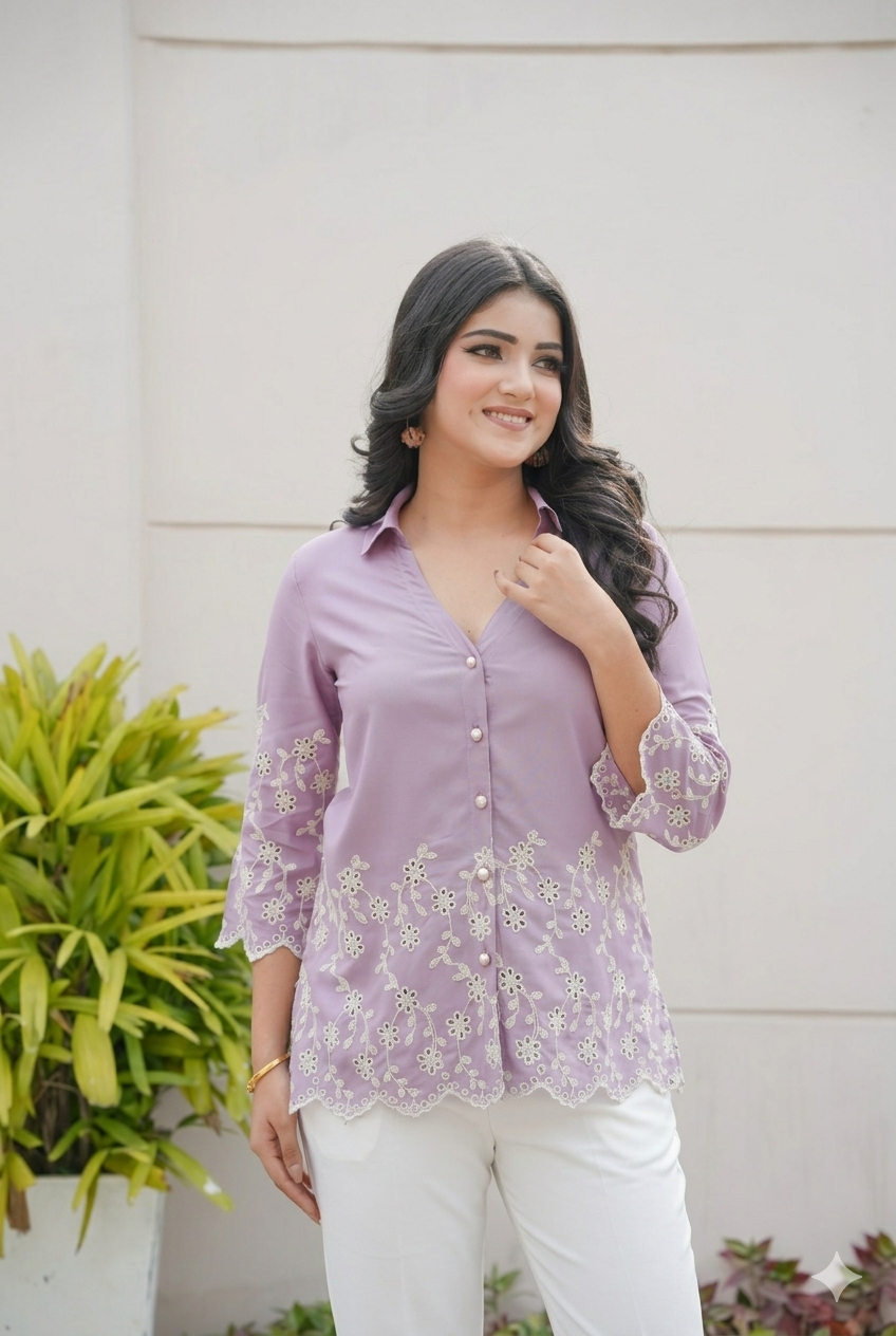 Mauve Cording Cut-Work Top