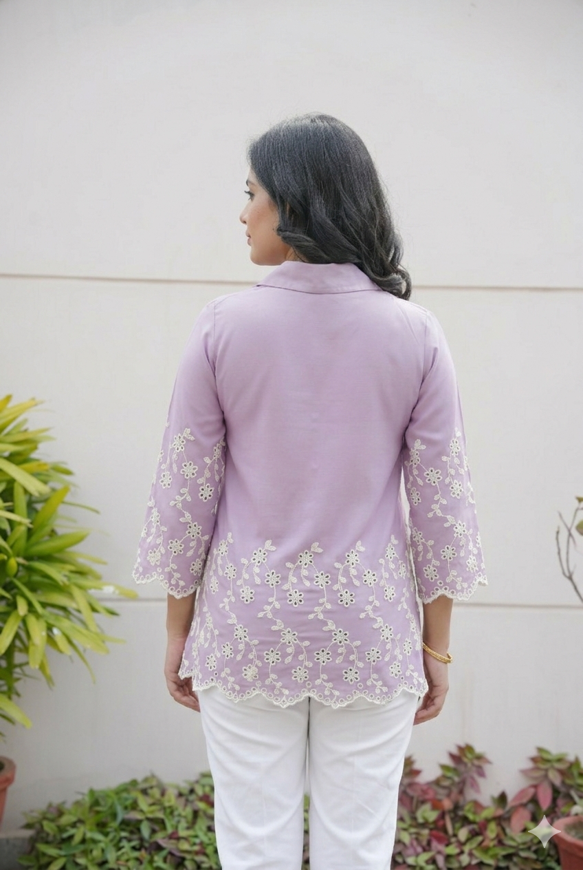 Mauve Cording Cut-Work Top