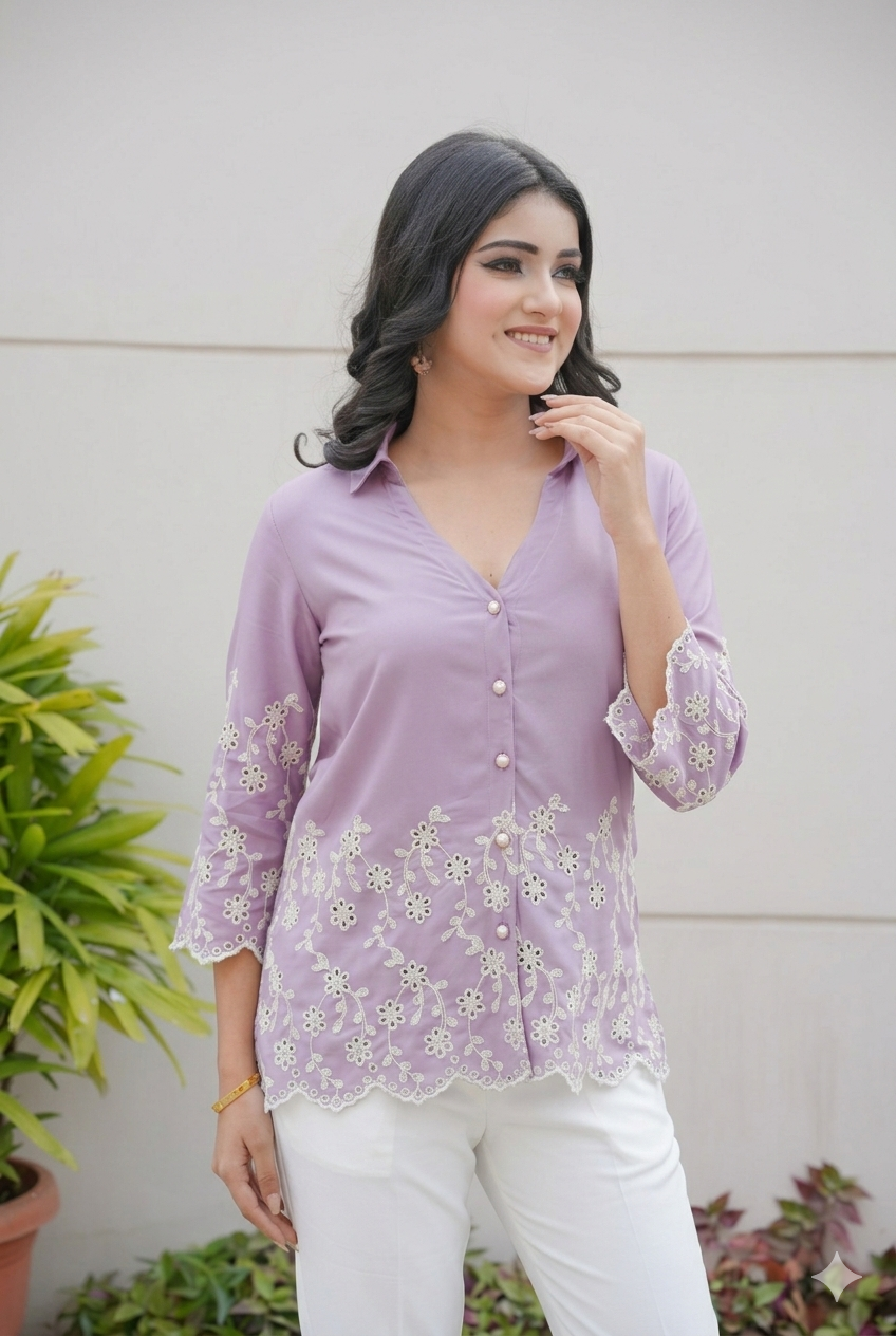 Mauve Cording Cut-Work Top