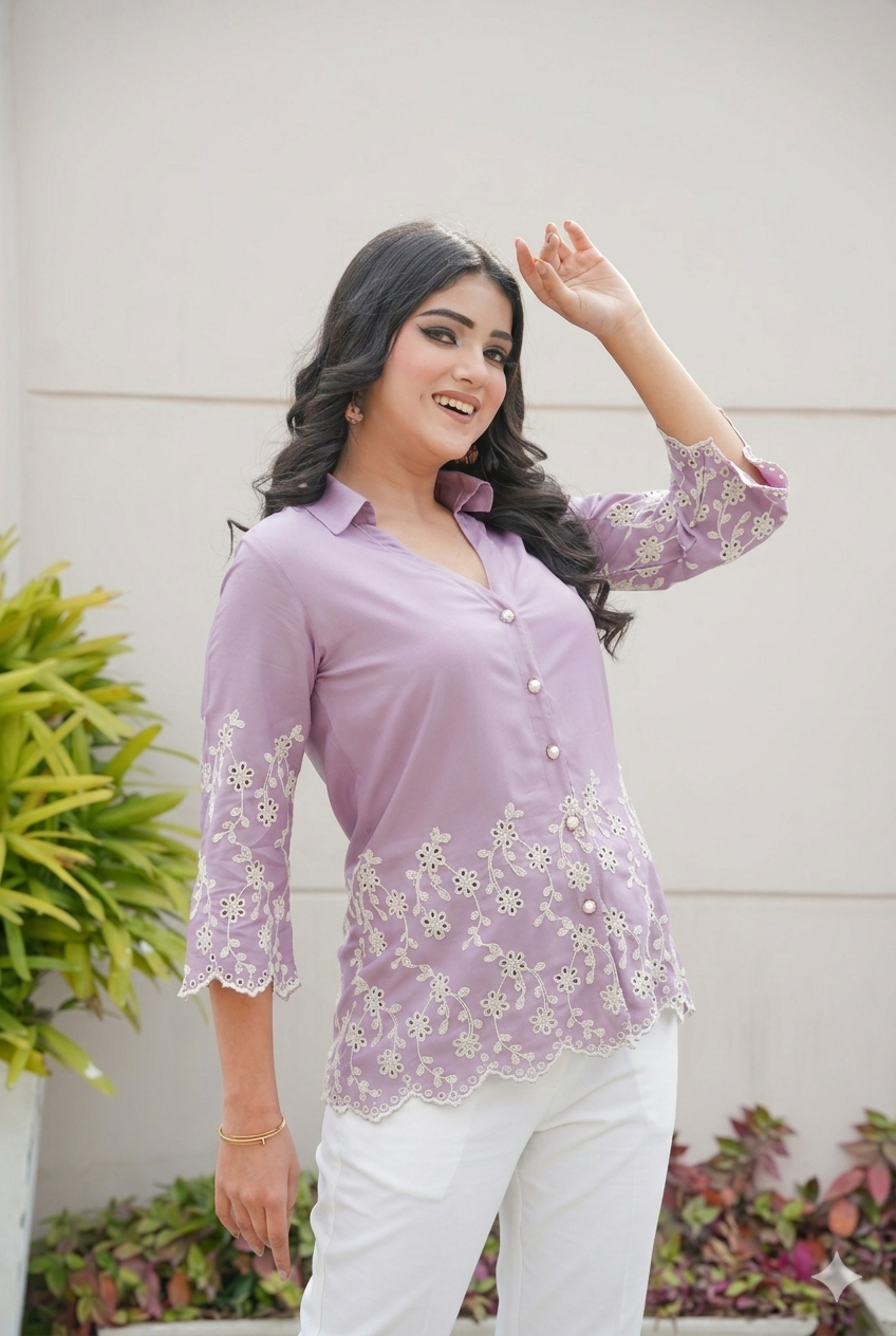 Mauve Cording Cut-Work Top