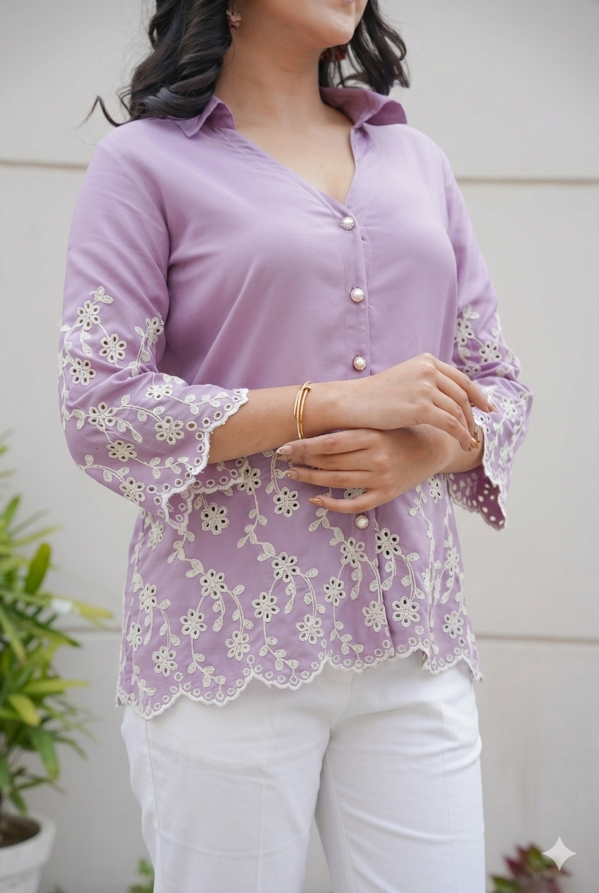 Mauve Cording Cut-Work Top