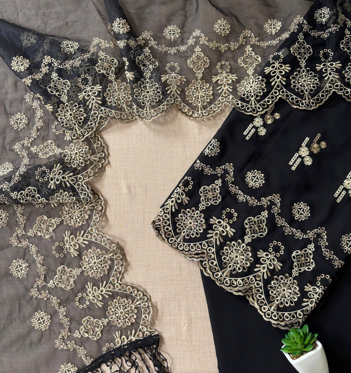 Black Zari Cut-Work Georgette Suit-Set