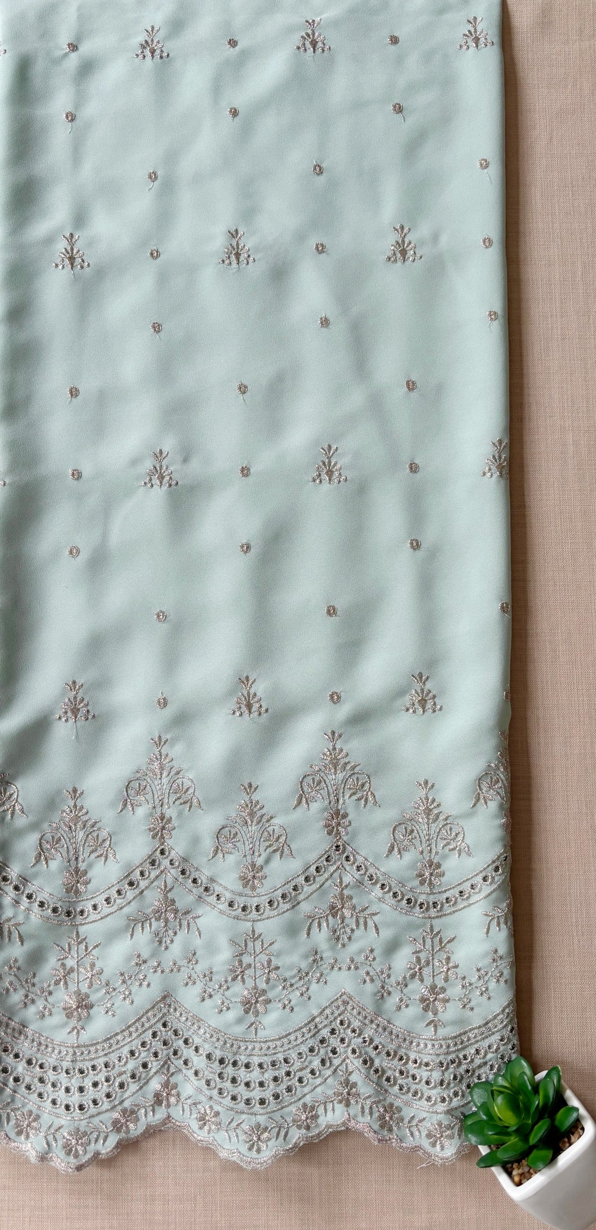Sea Green Zari Cut-Work Georgette Suit-Set